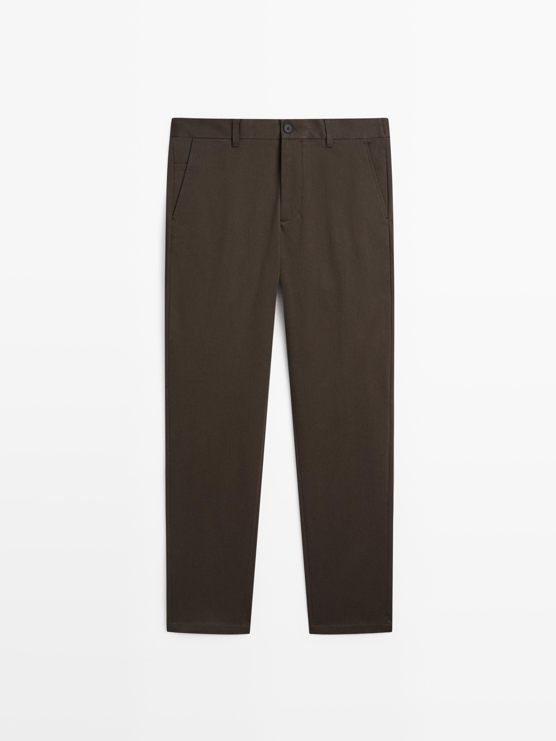 Cotton blend tapered fit trousers