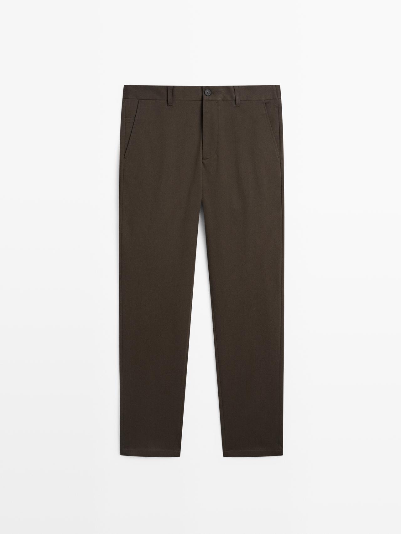 Massimo Dutti - Heren - Toelopende Broek Van Katoenmix - Bruin - 36