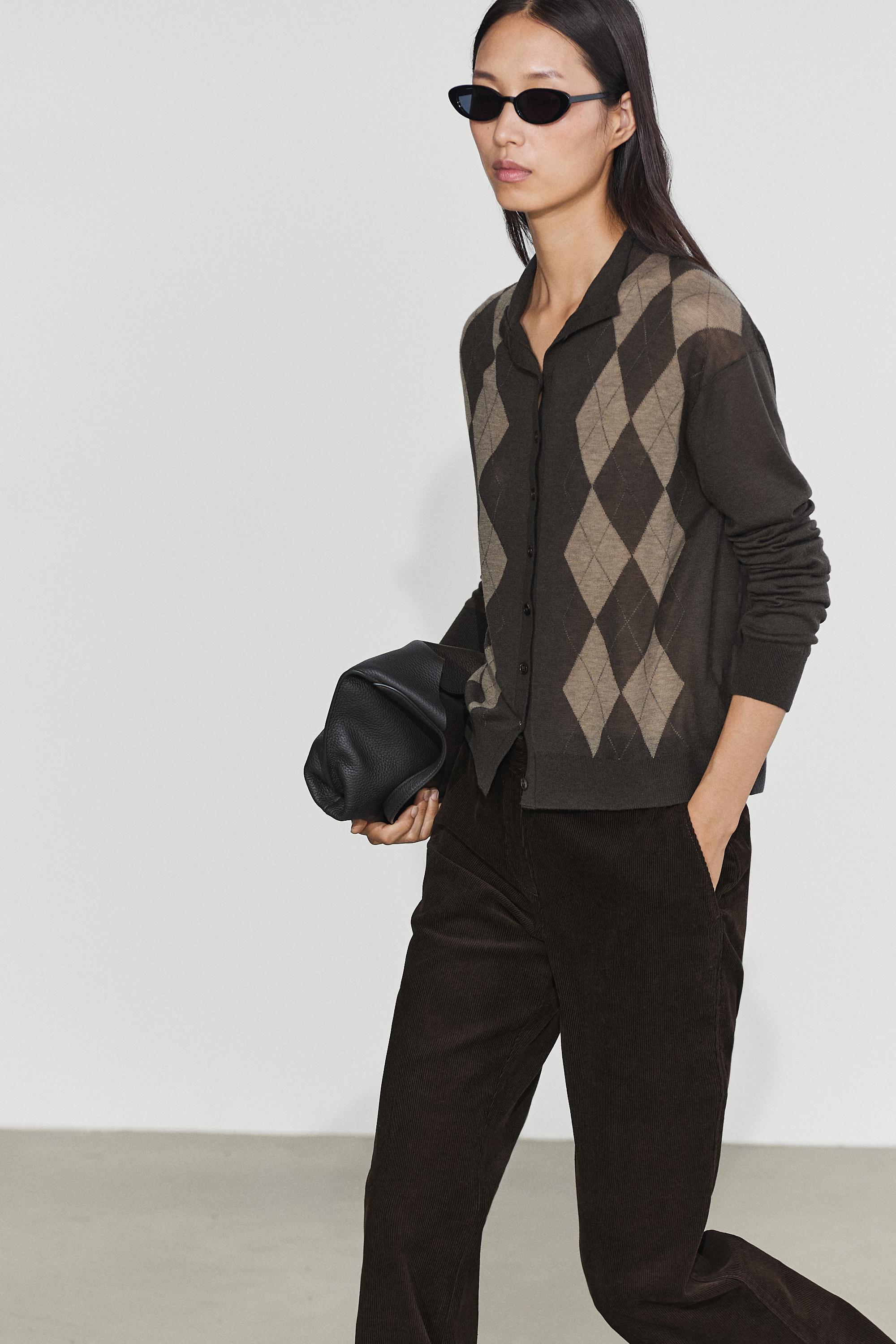 100% wool argyle knit cardigan