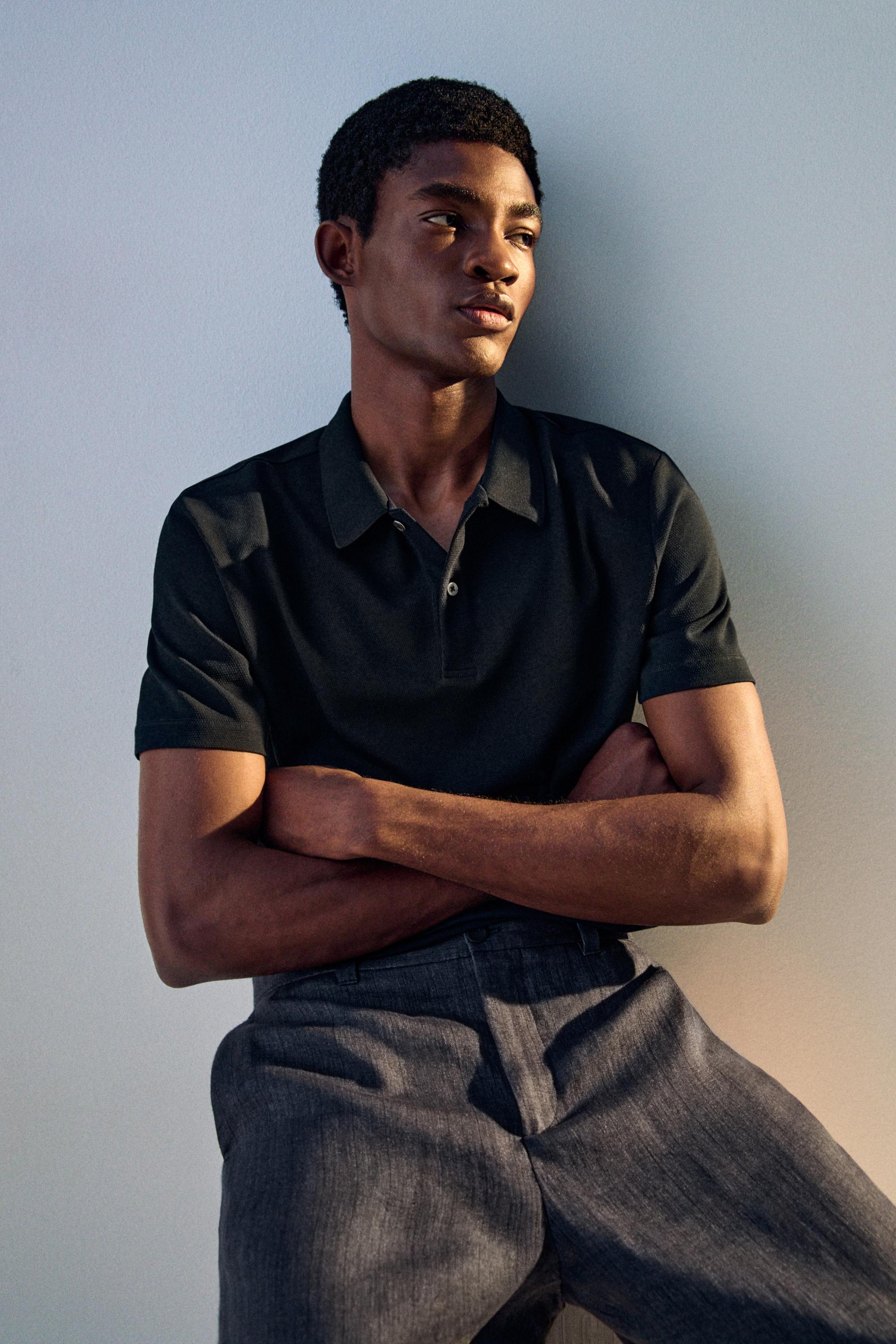 100% cotton structured polo shirt — NAVY BLUE