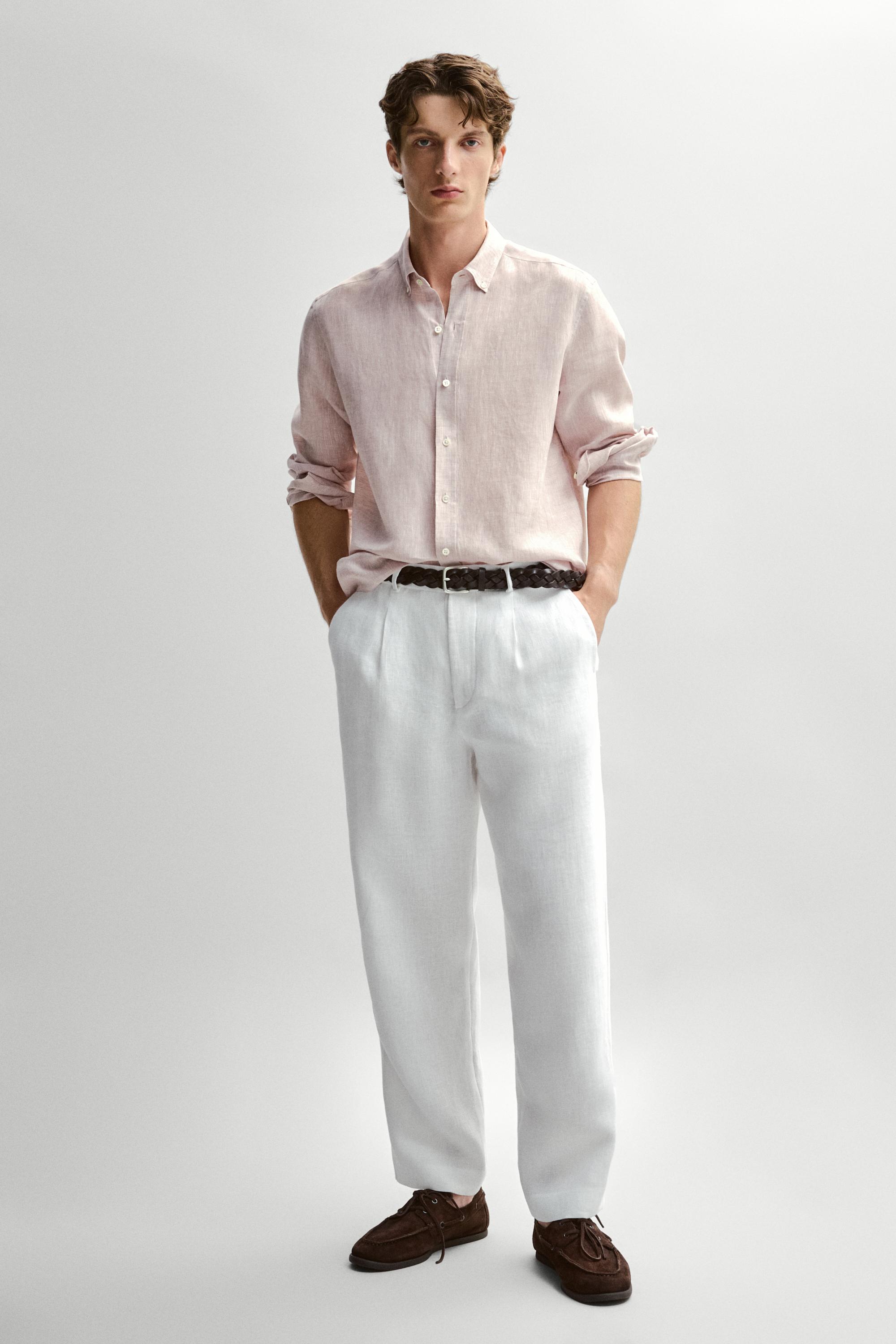 100% linen pants with dart detail — WHITE