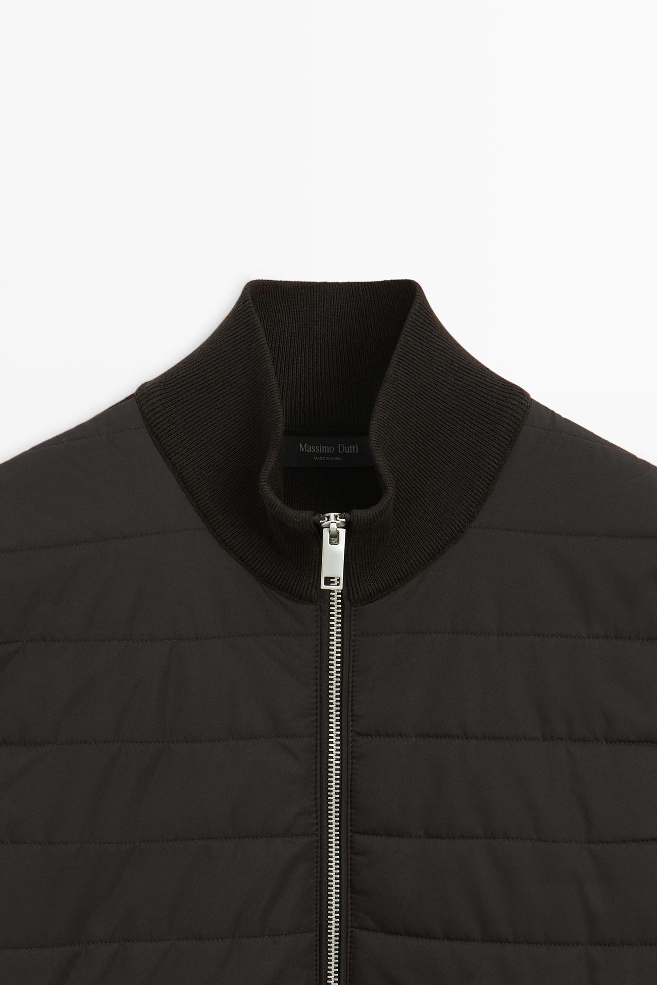 Blended fabric stand-collar cardigan — BROWN