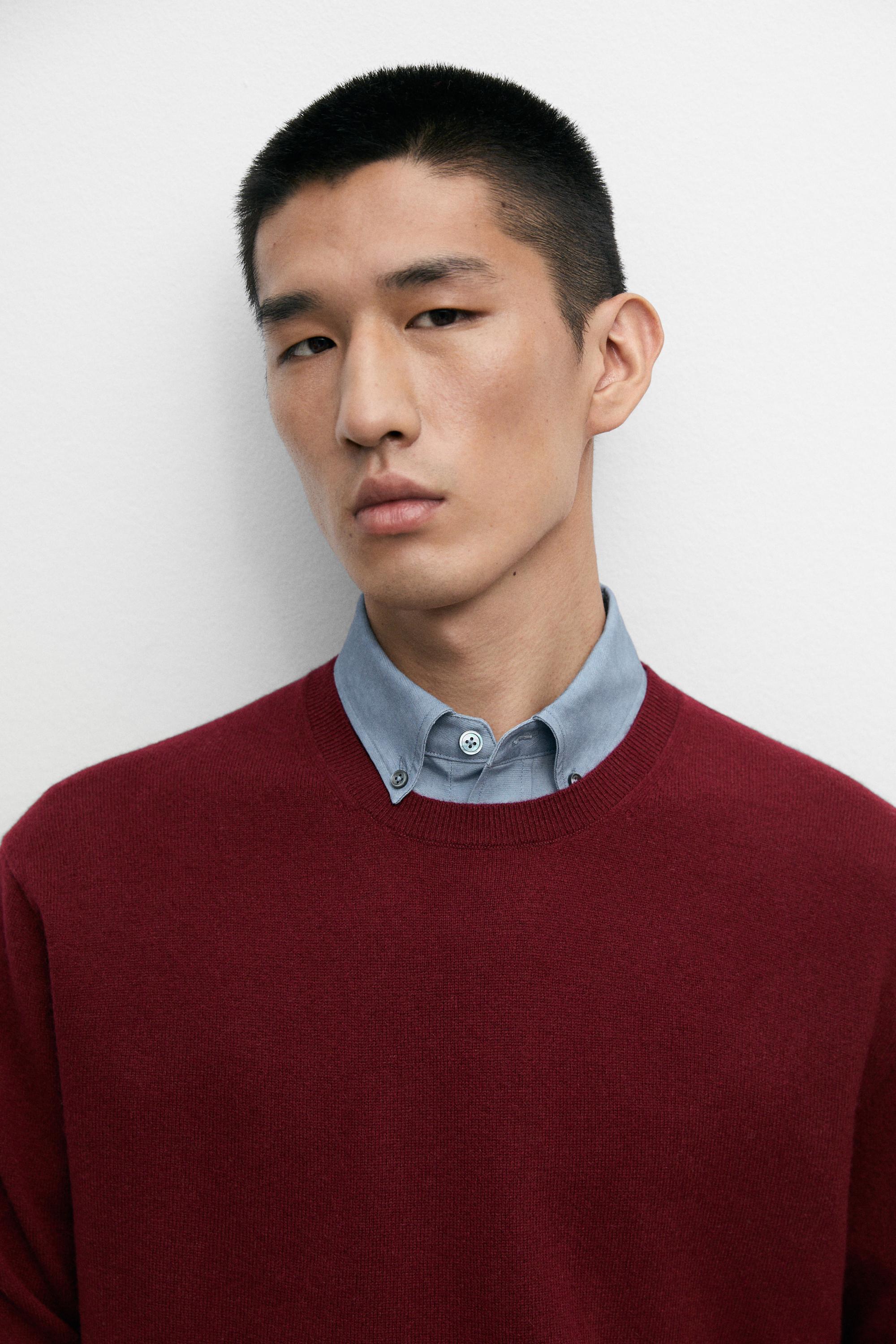 100% cashmere ribbed knit sweater — DARK PINK
