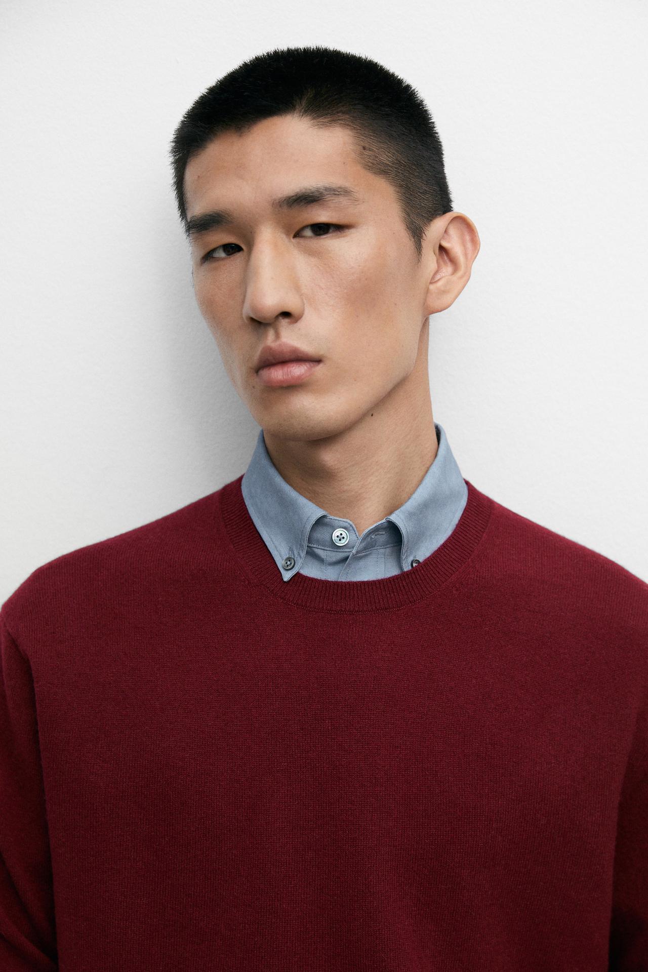 Knit 100% cashmere round neck sweater — DARK PINK