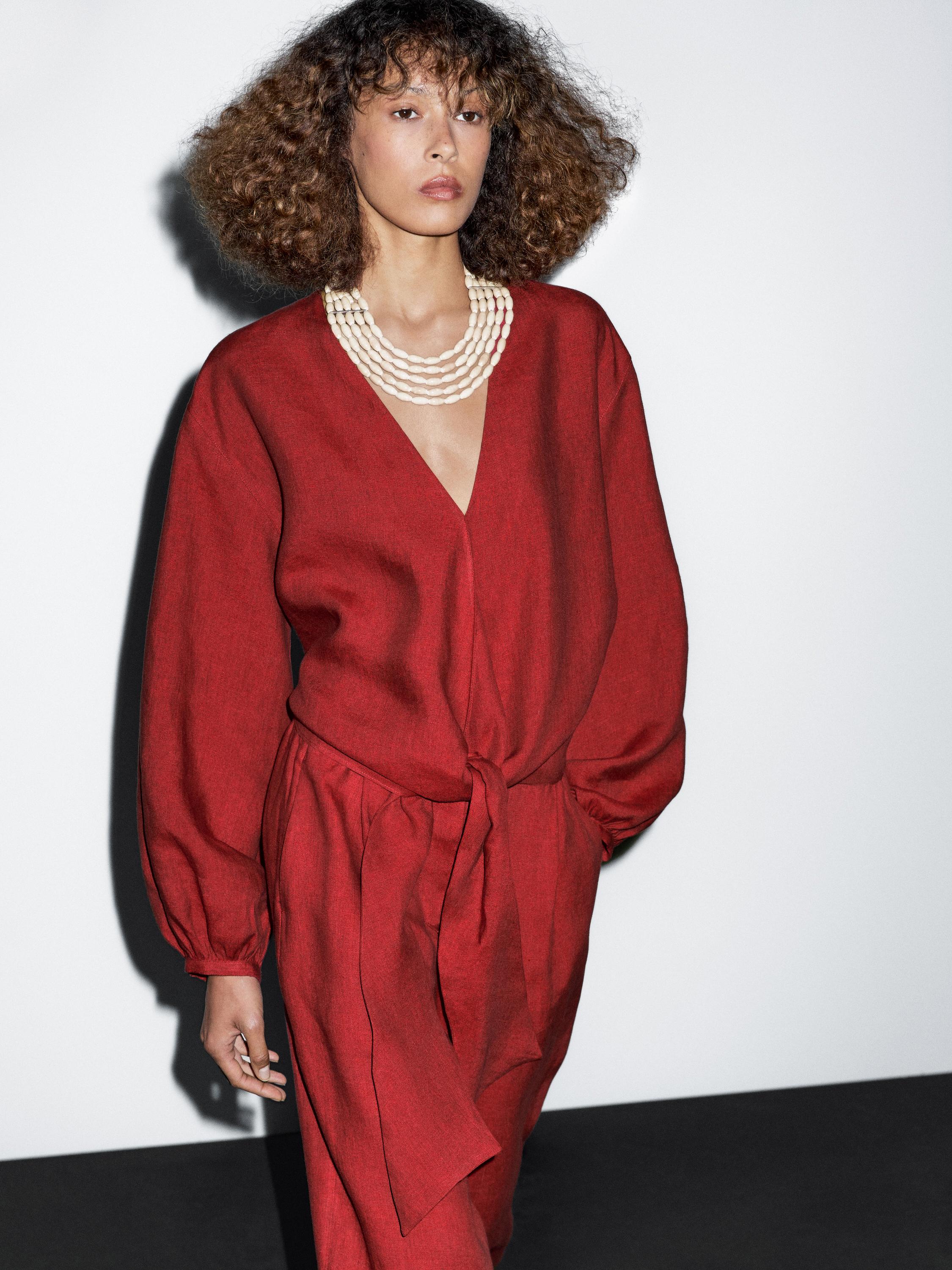 Blůza ze 100% lnu s detailem vázačky