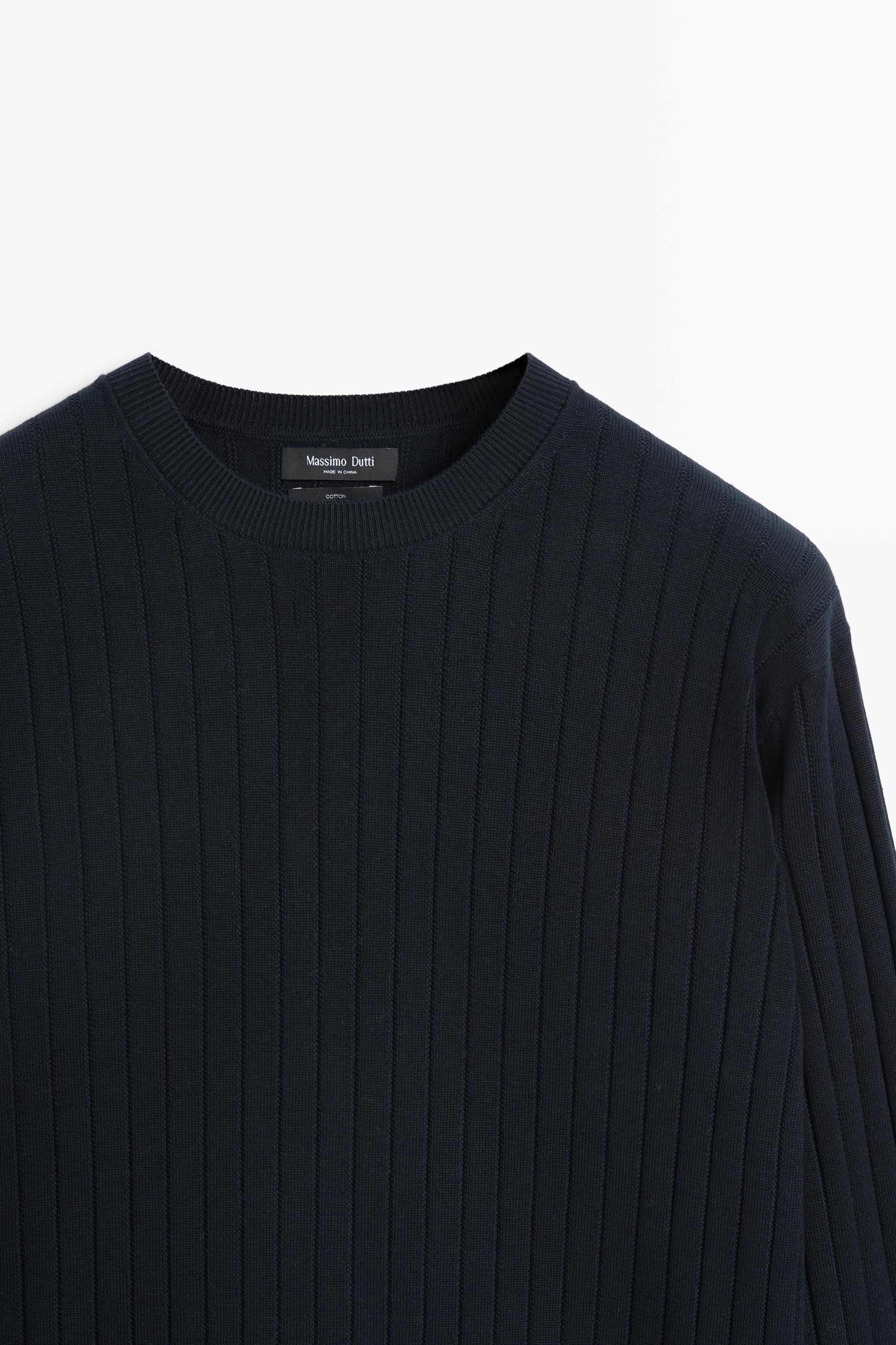 100% cotton ribbed knit sweater — NAVY BLUE