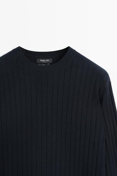 100% cotton ribbed knit sweater — NAVY BLUE 4