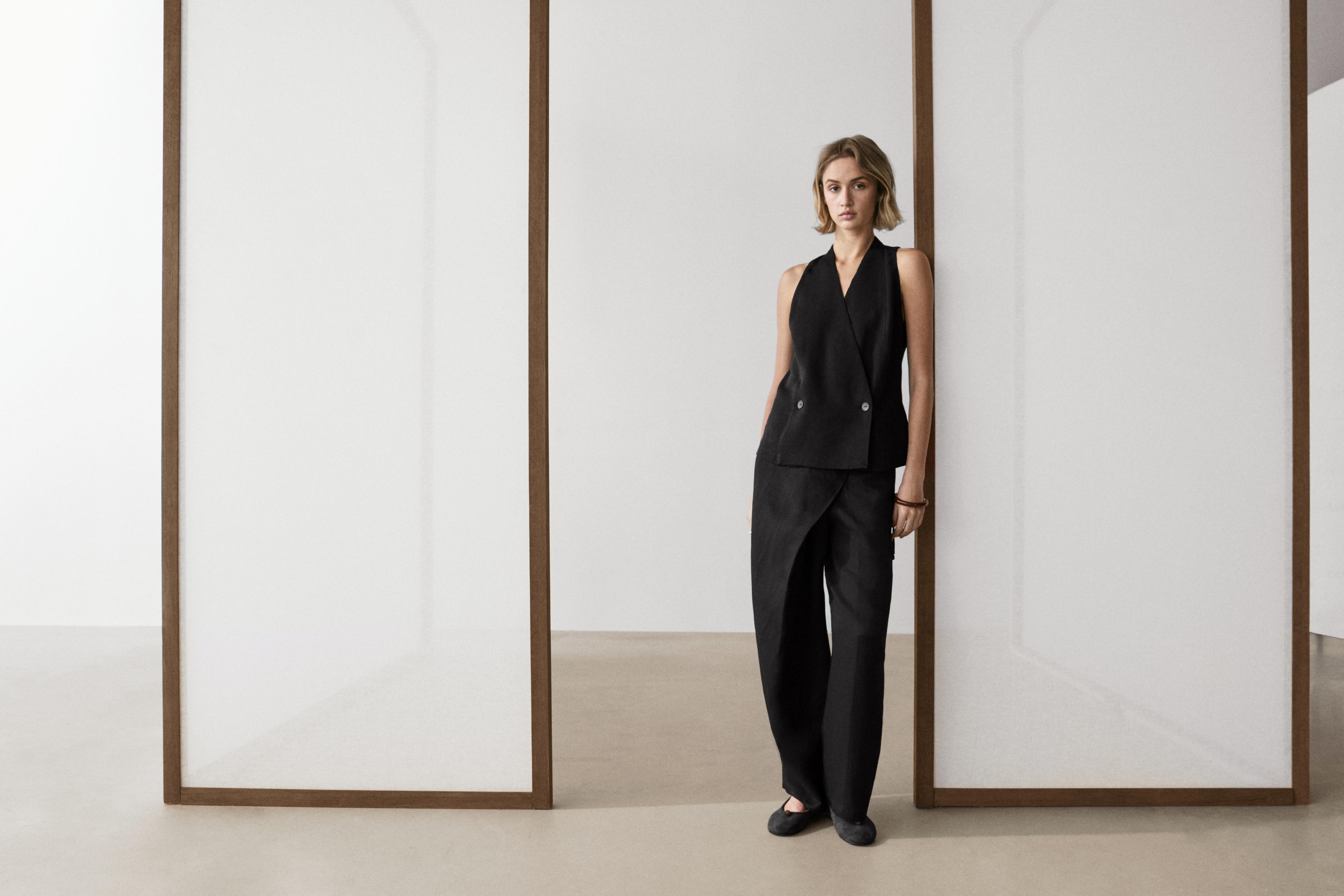 Flowing pareo trousers with tie detail — BLACK