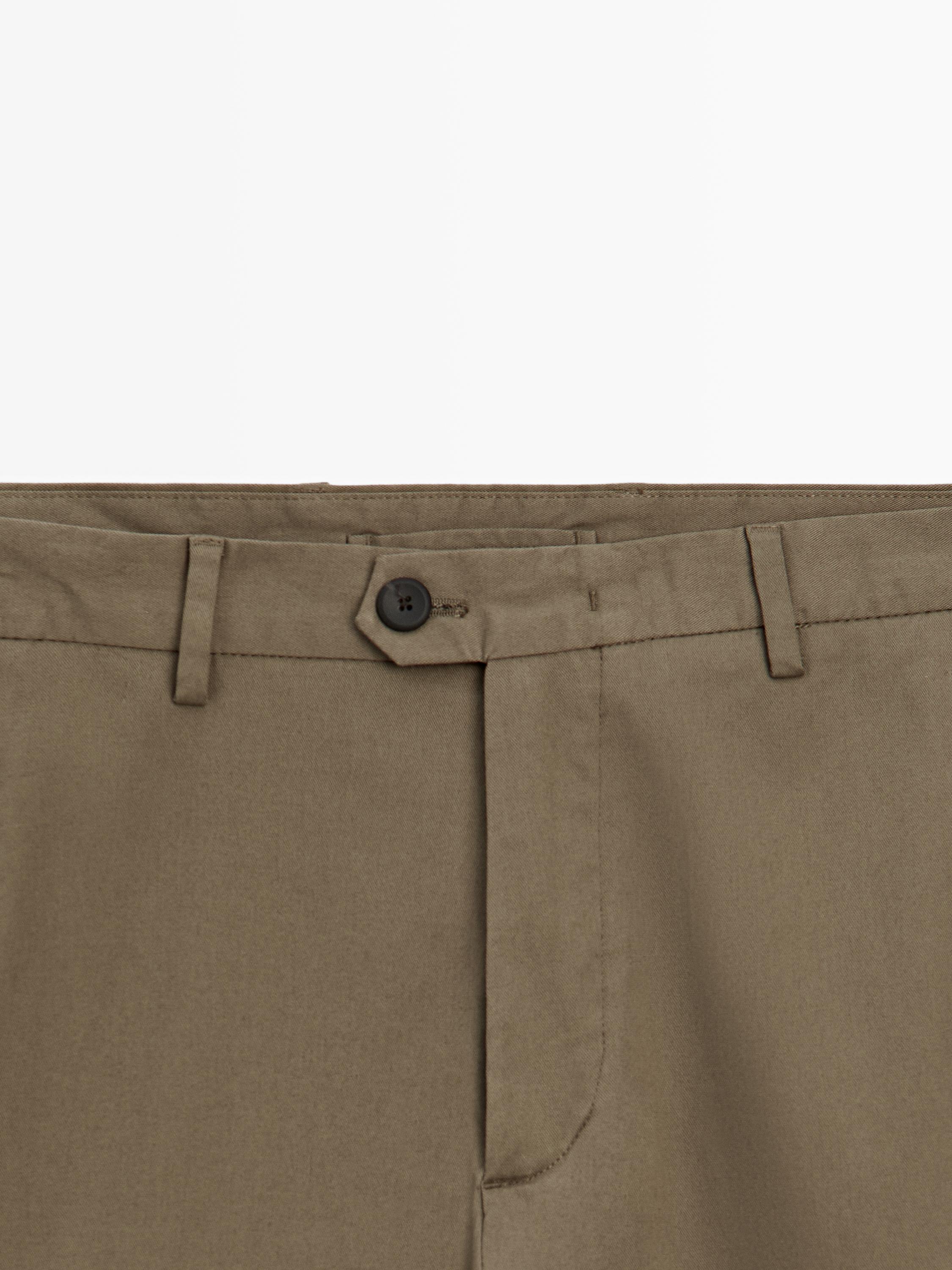 Slim fit cotton blend trousers