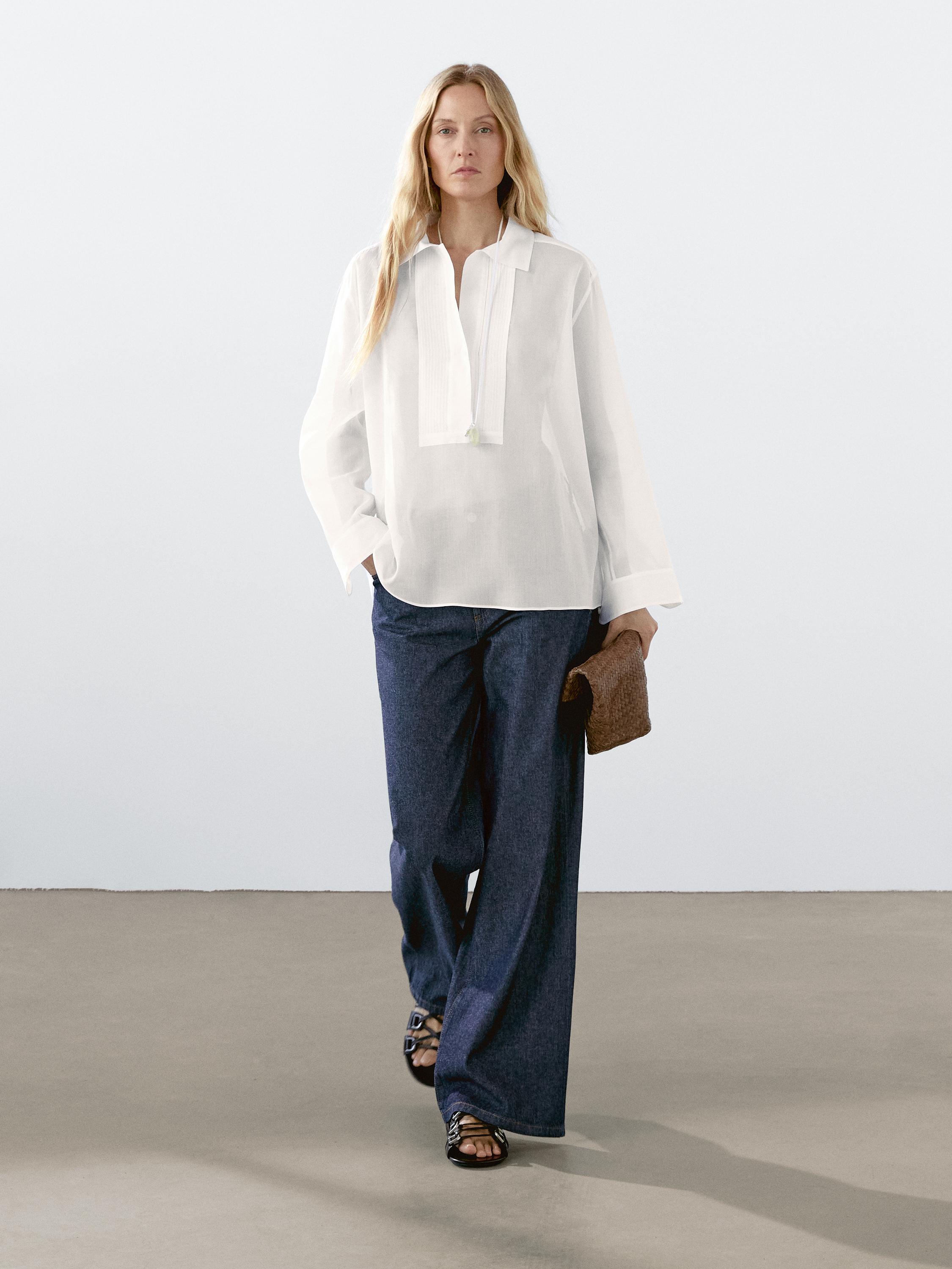 Lightweight cotton shirt with pintucks