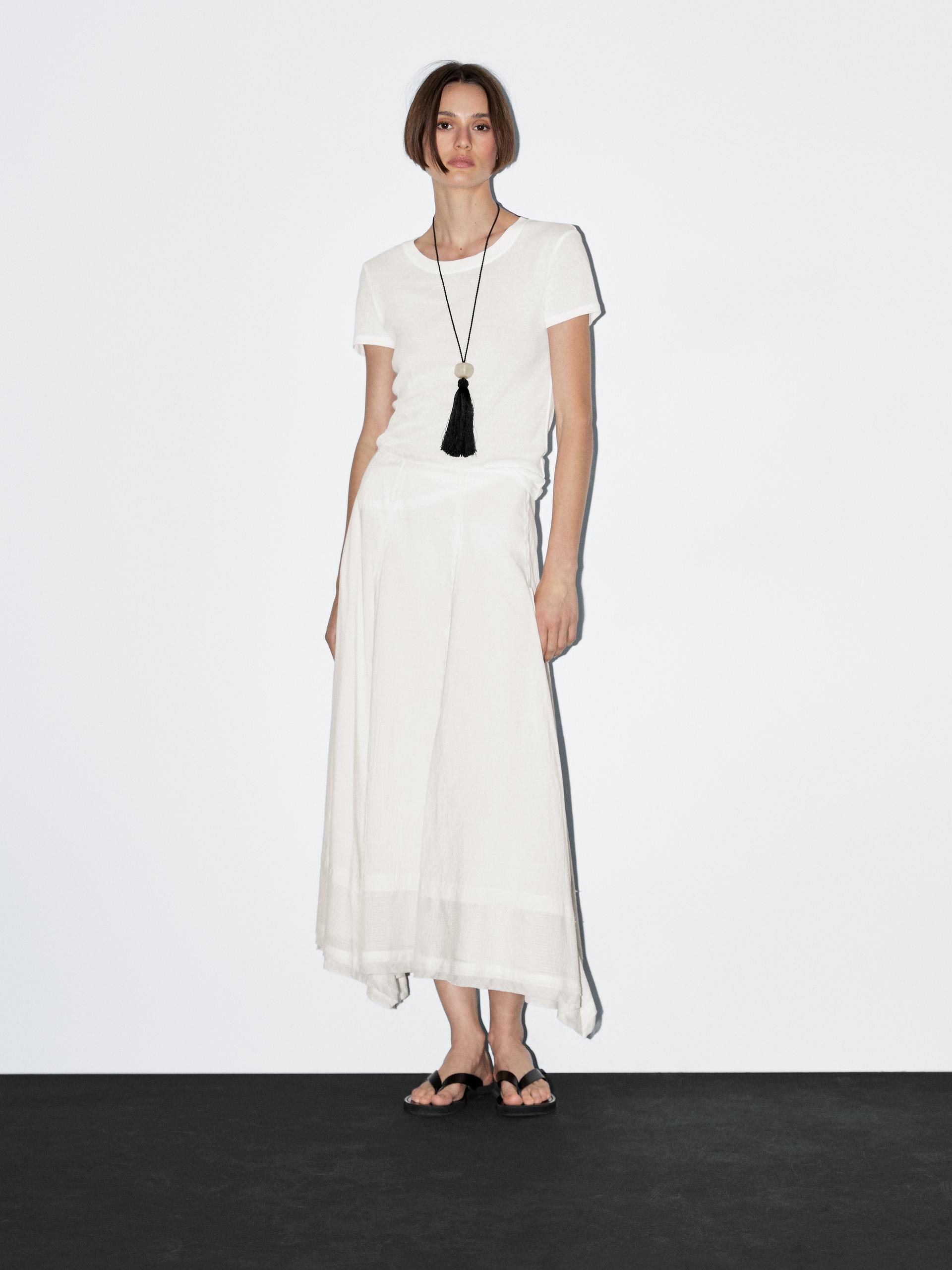 Jupe Midi En Coton Mélangé Avec Coutures - Cru - 40 - Massimo Dutti - Femme