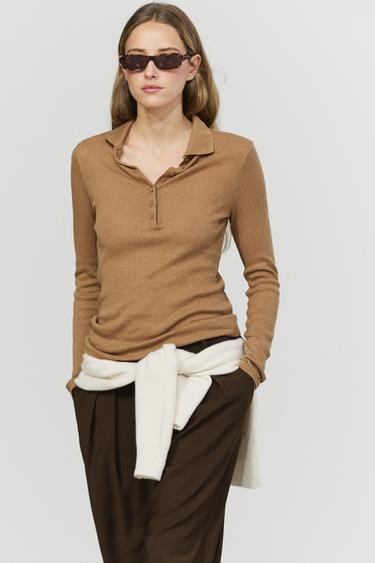Long sleeve mock neck T-shirt — DARK CAMEL 3