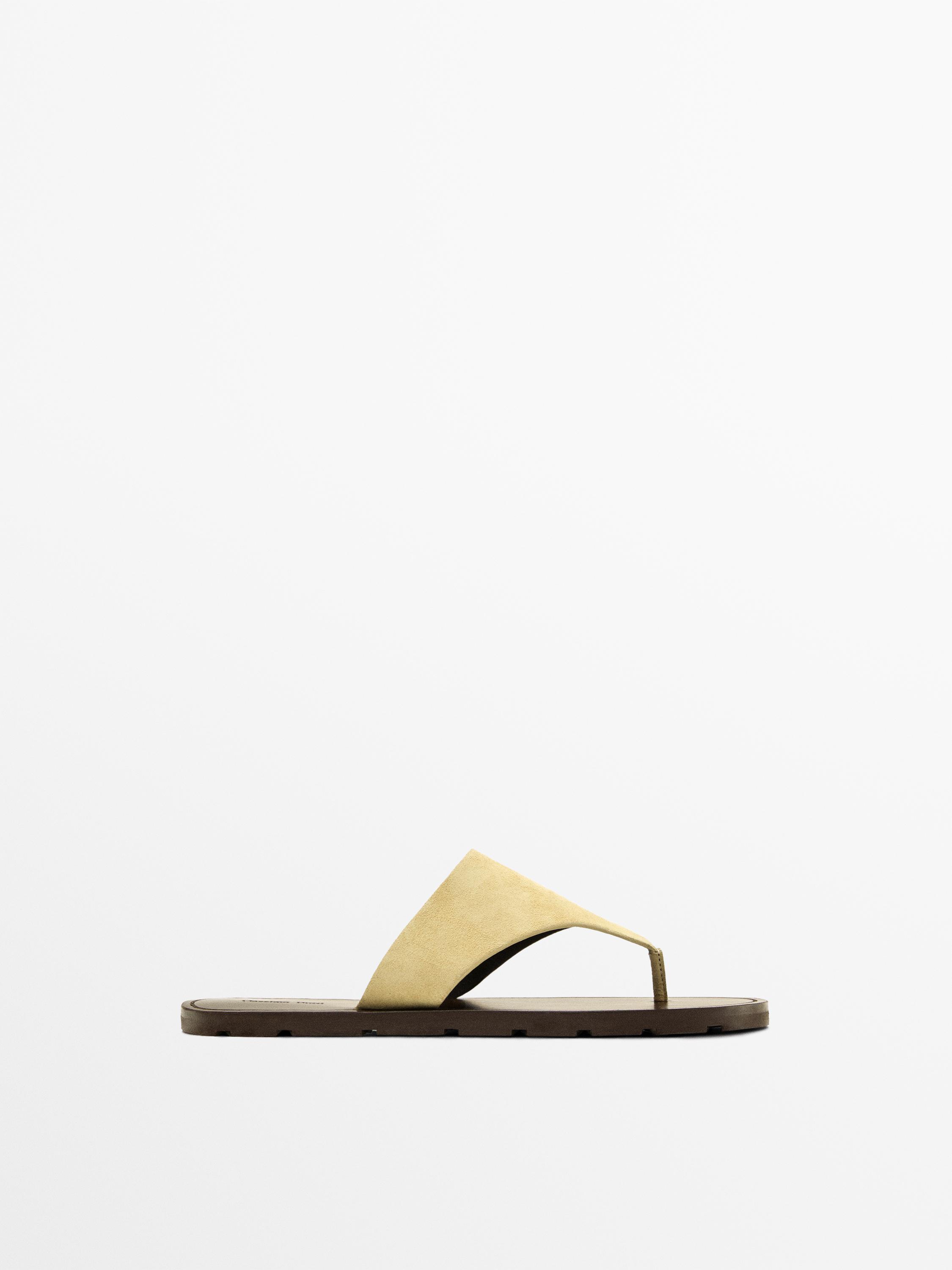 Split leather toe divider sandals — BEIGE