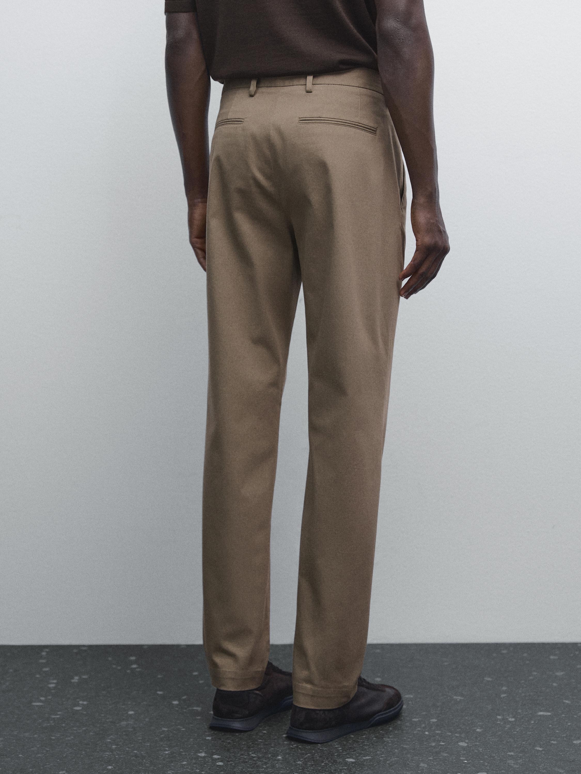 Slim fit cotton blend trousers