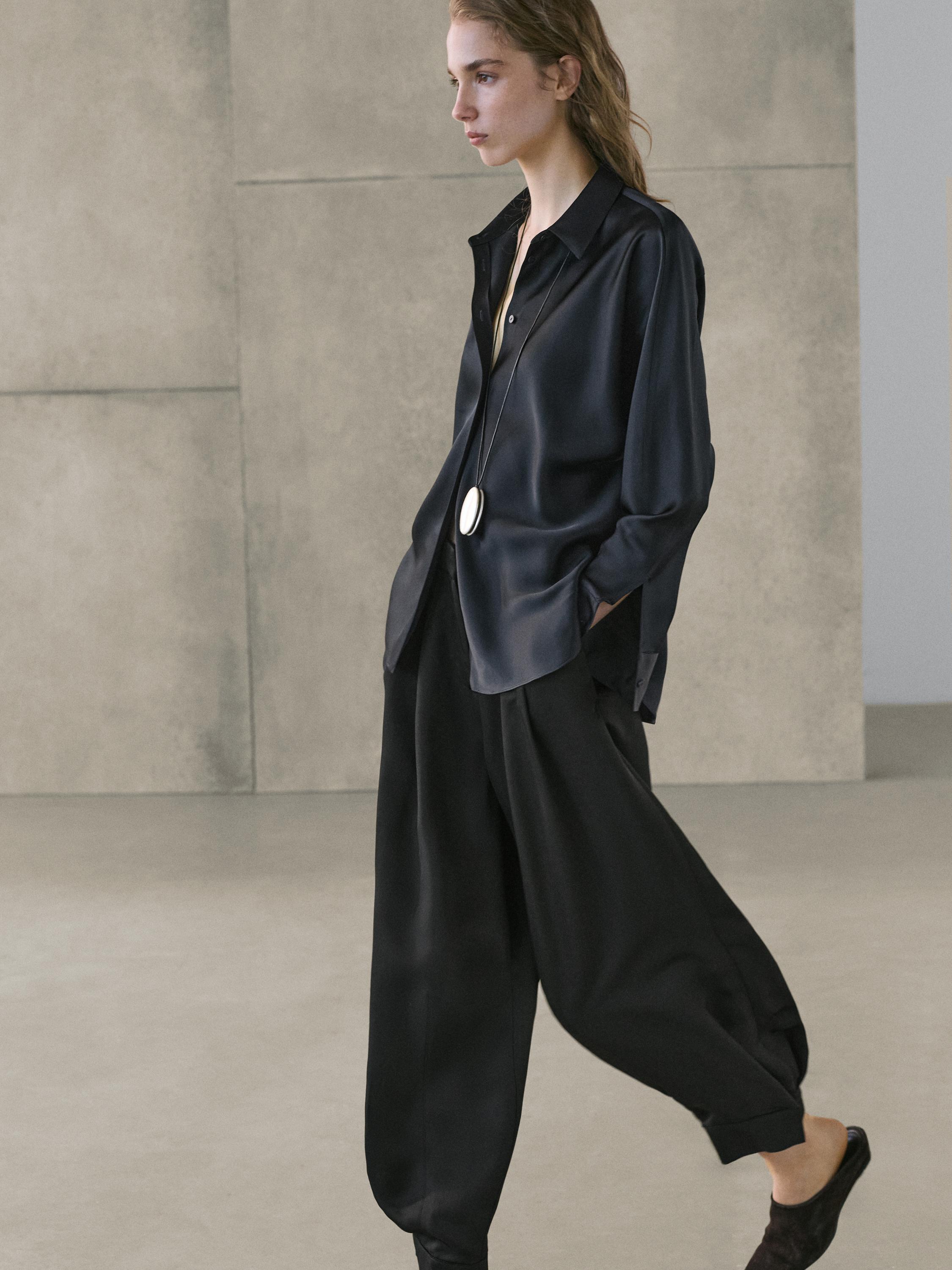 Sarouel trousers in flowing fabric — BLACK