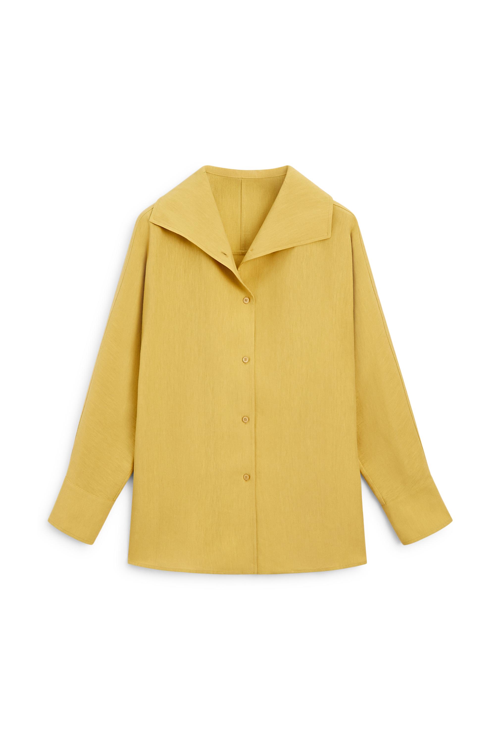 Flowing linen blend shirt with statement collar — MUSTARD YELLOW