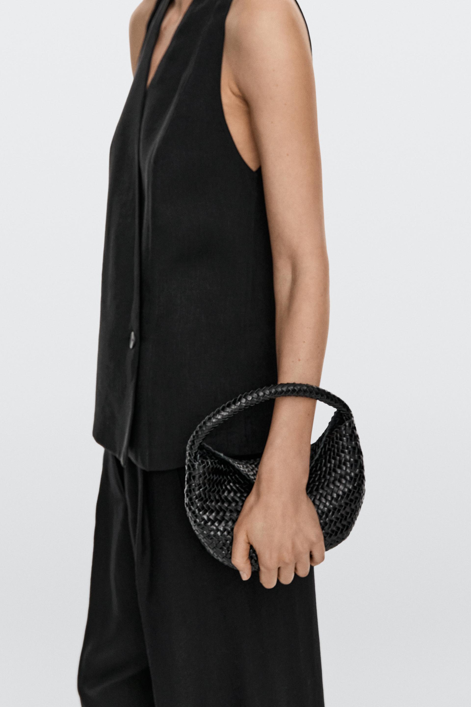 Bolso Mini Trenzado Piel Napa - Negro - 01 - Massimo Dutti - Mujer