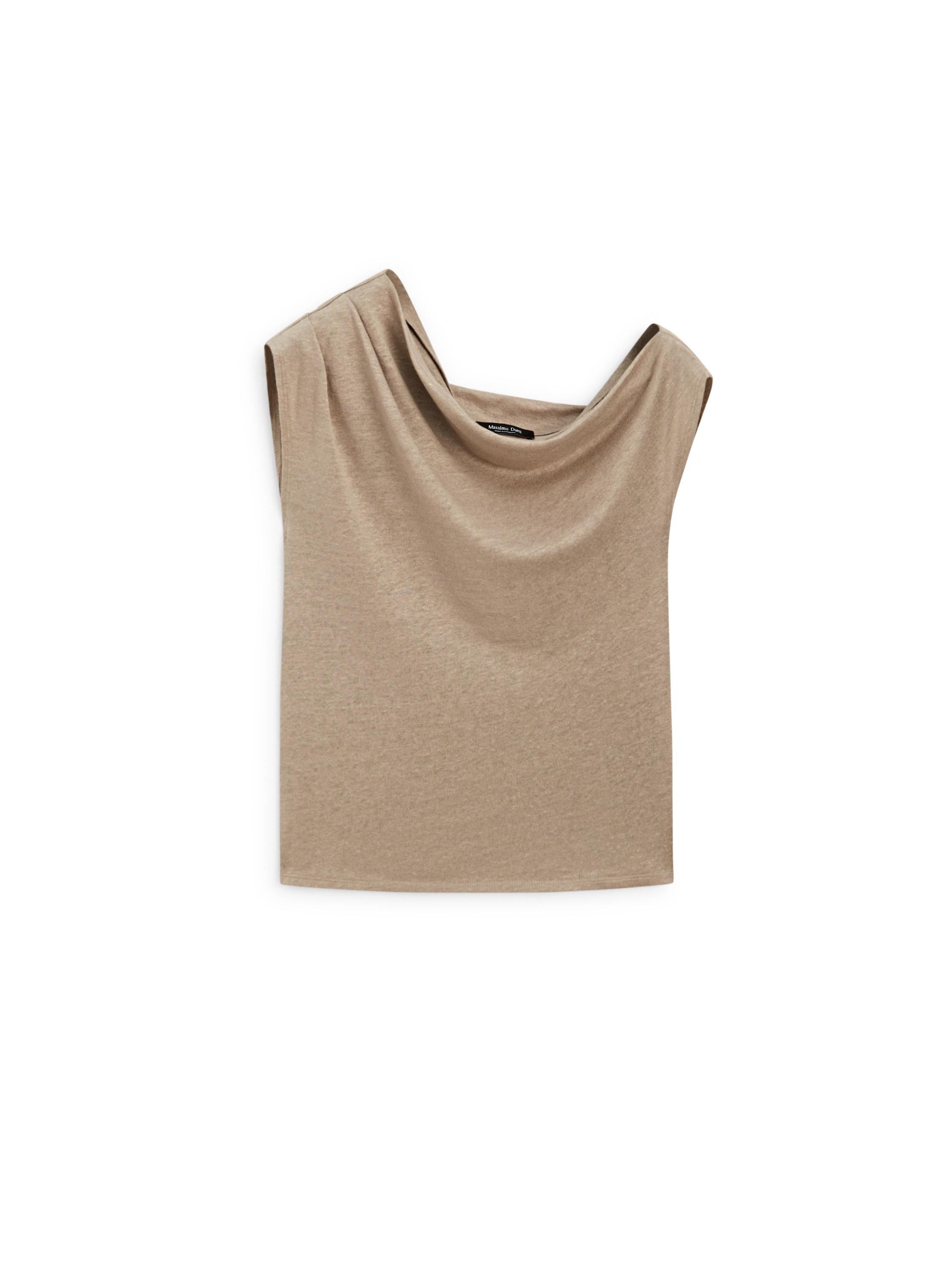 Asymmetric linen blend top with draped detail — Washed