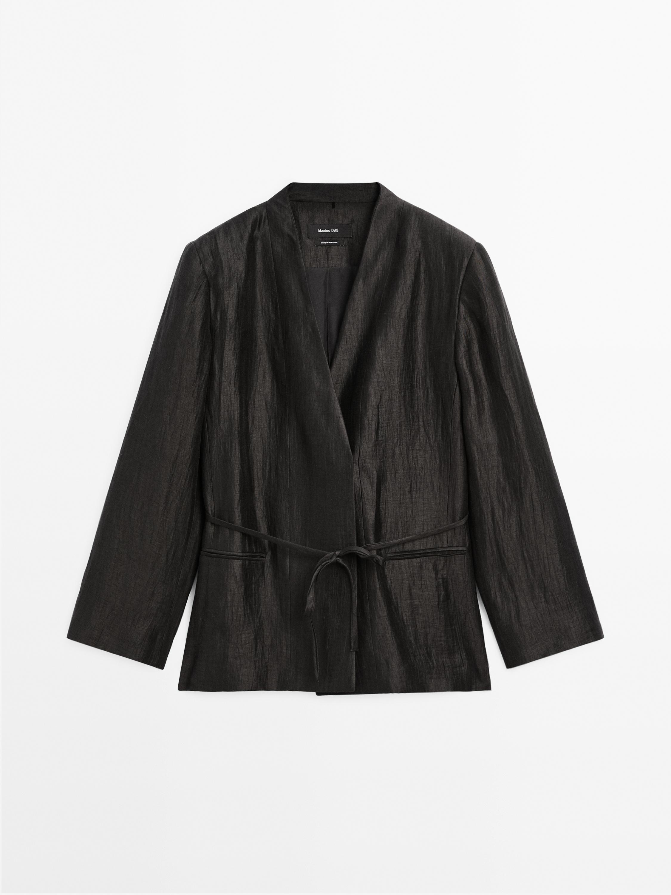 Kimono ze lněné směsi s detailem vázačky