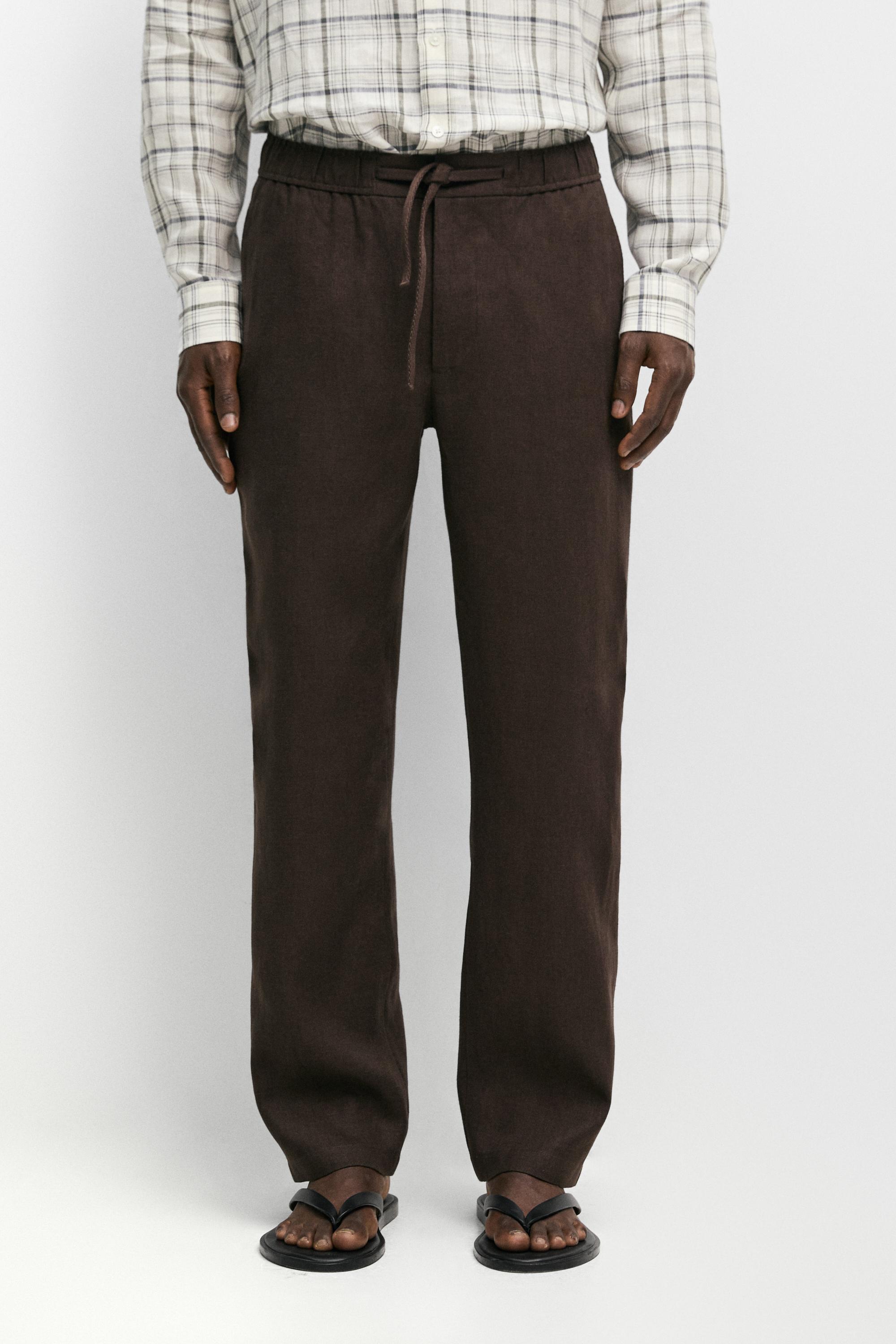 Linen jogger fit pants — BROWN