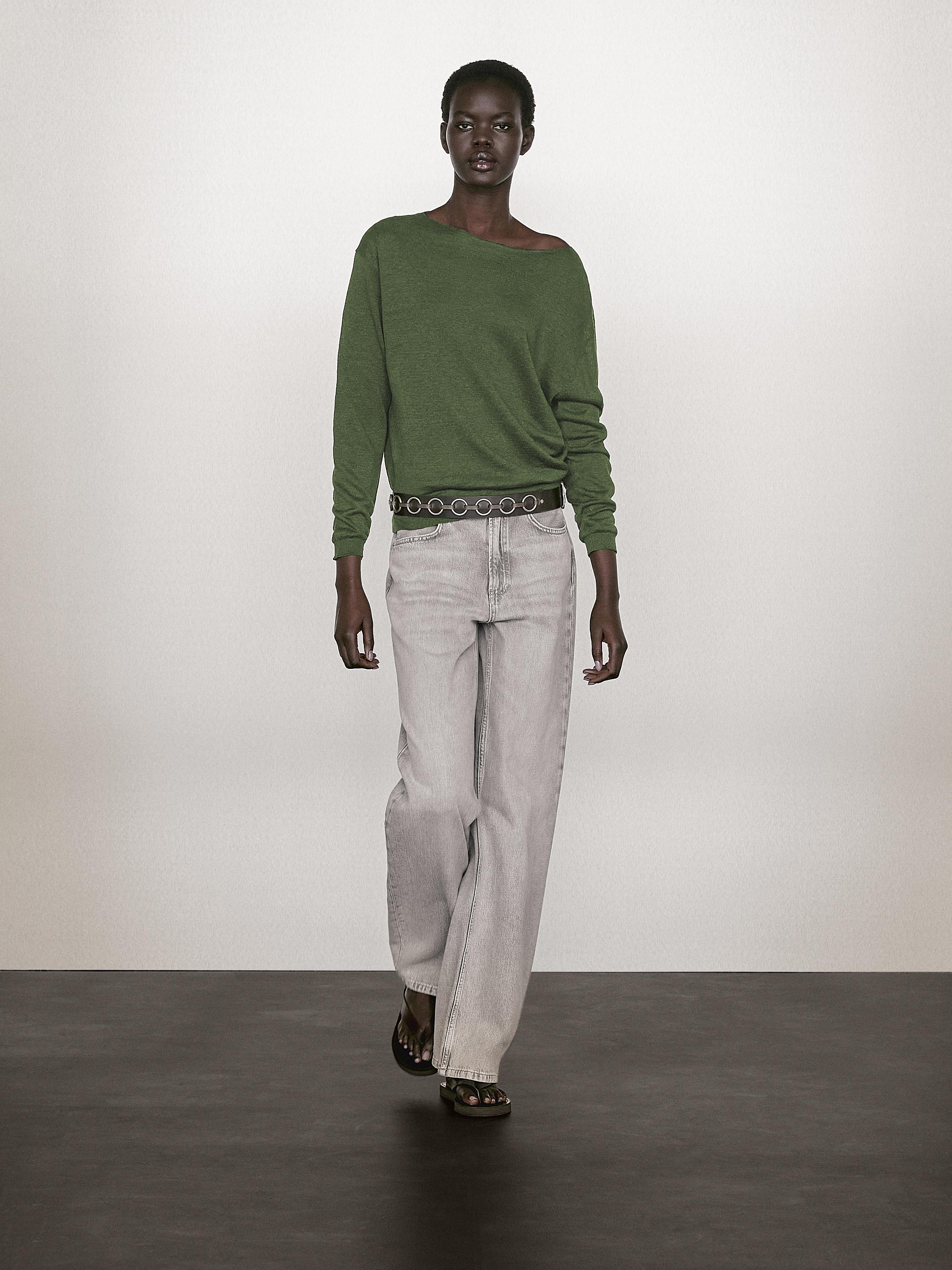 100% linen boat neck sweater