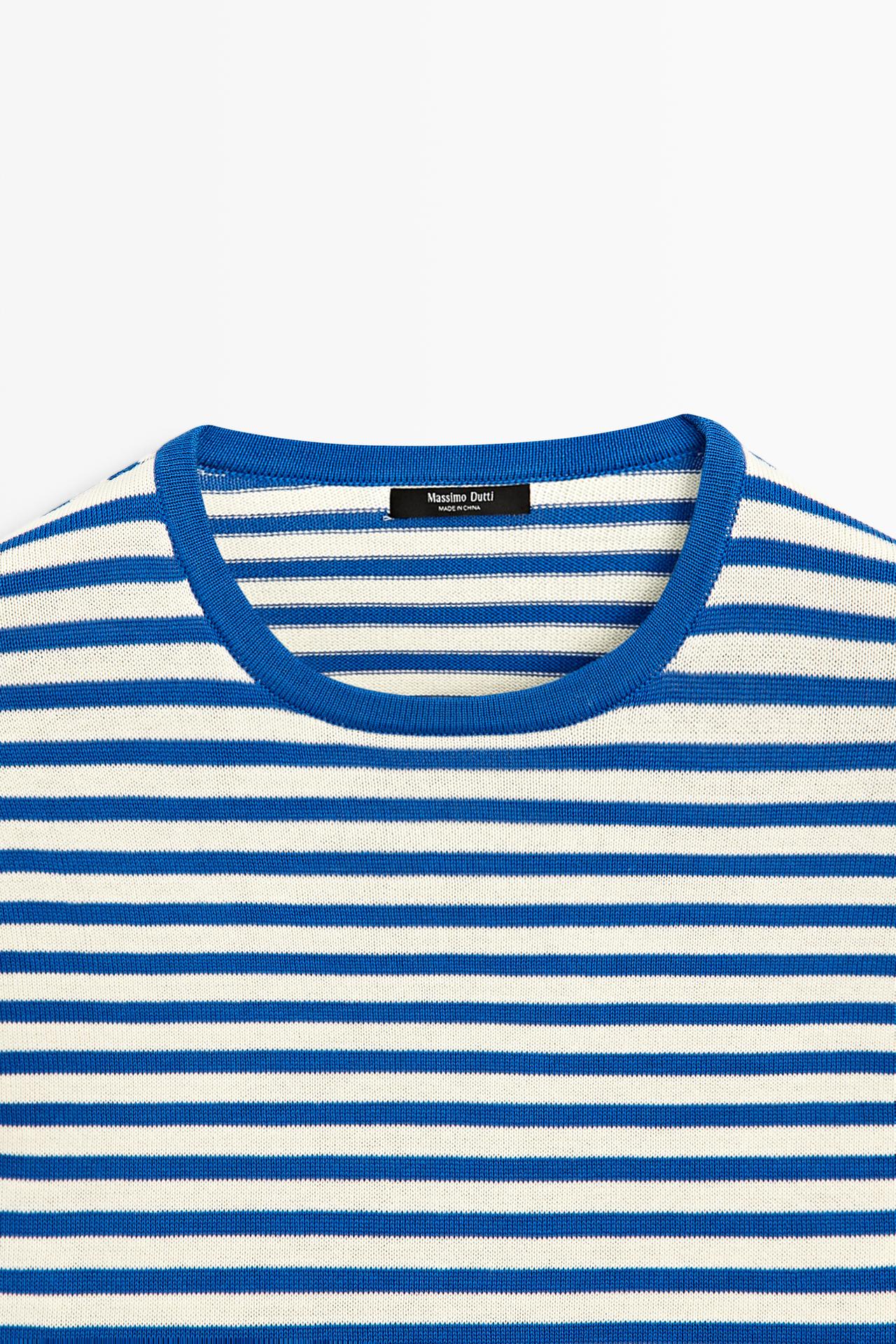 100% cotton striped knit sweater — DEEP BLUE
