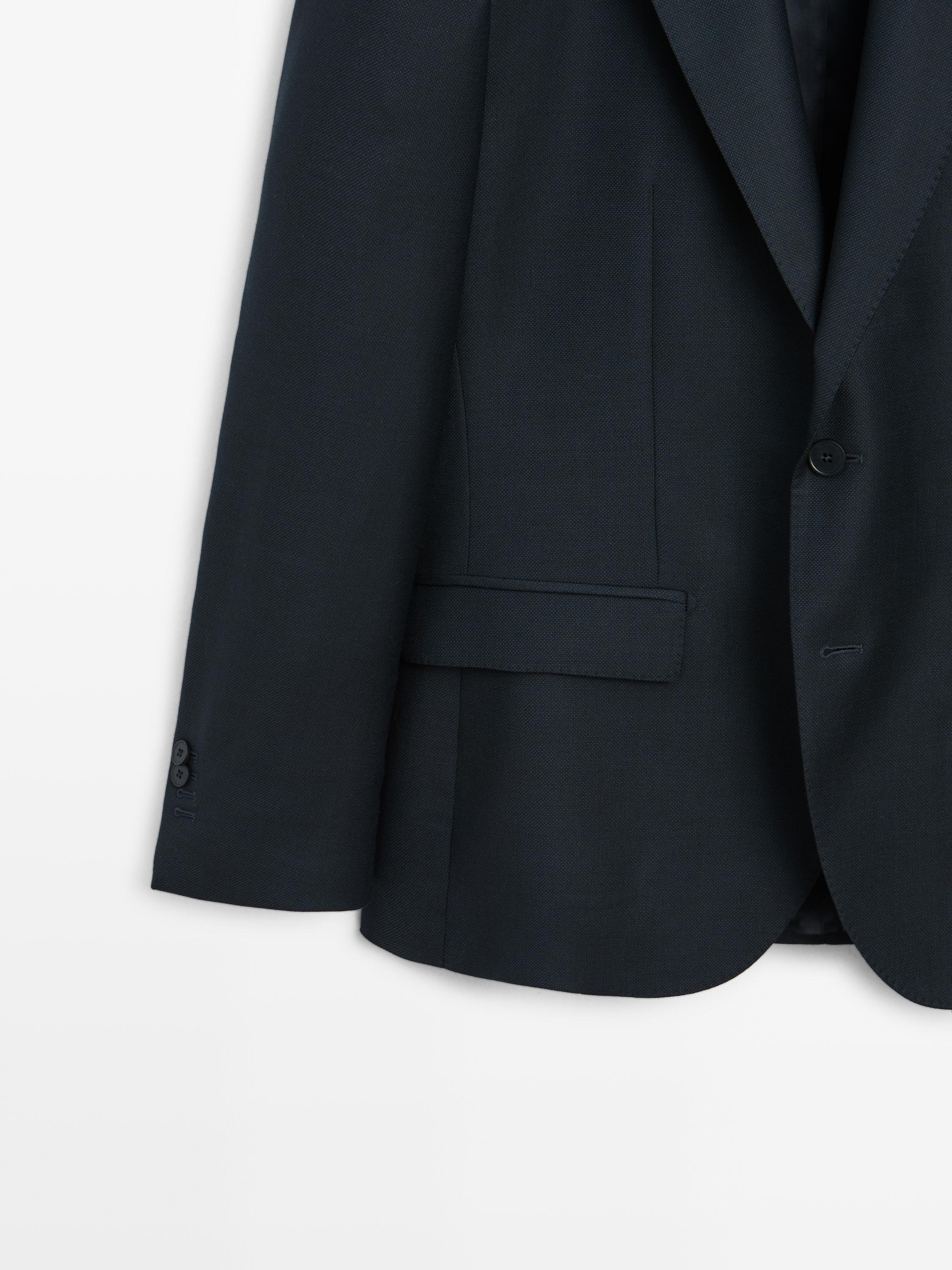 100% cool wool micro-textured suit blazer — NAVY BLUE