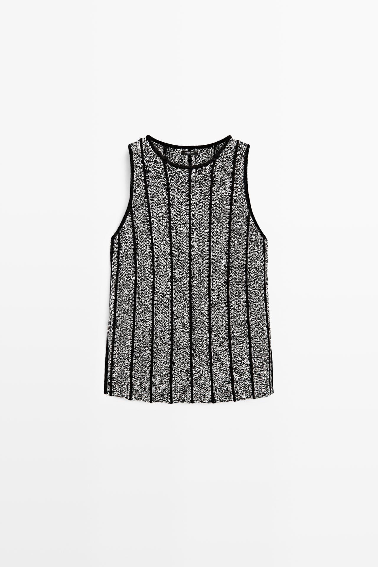 Cotton-blend flecked knit top — BLACK