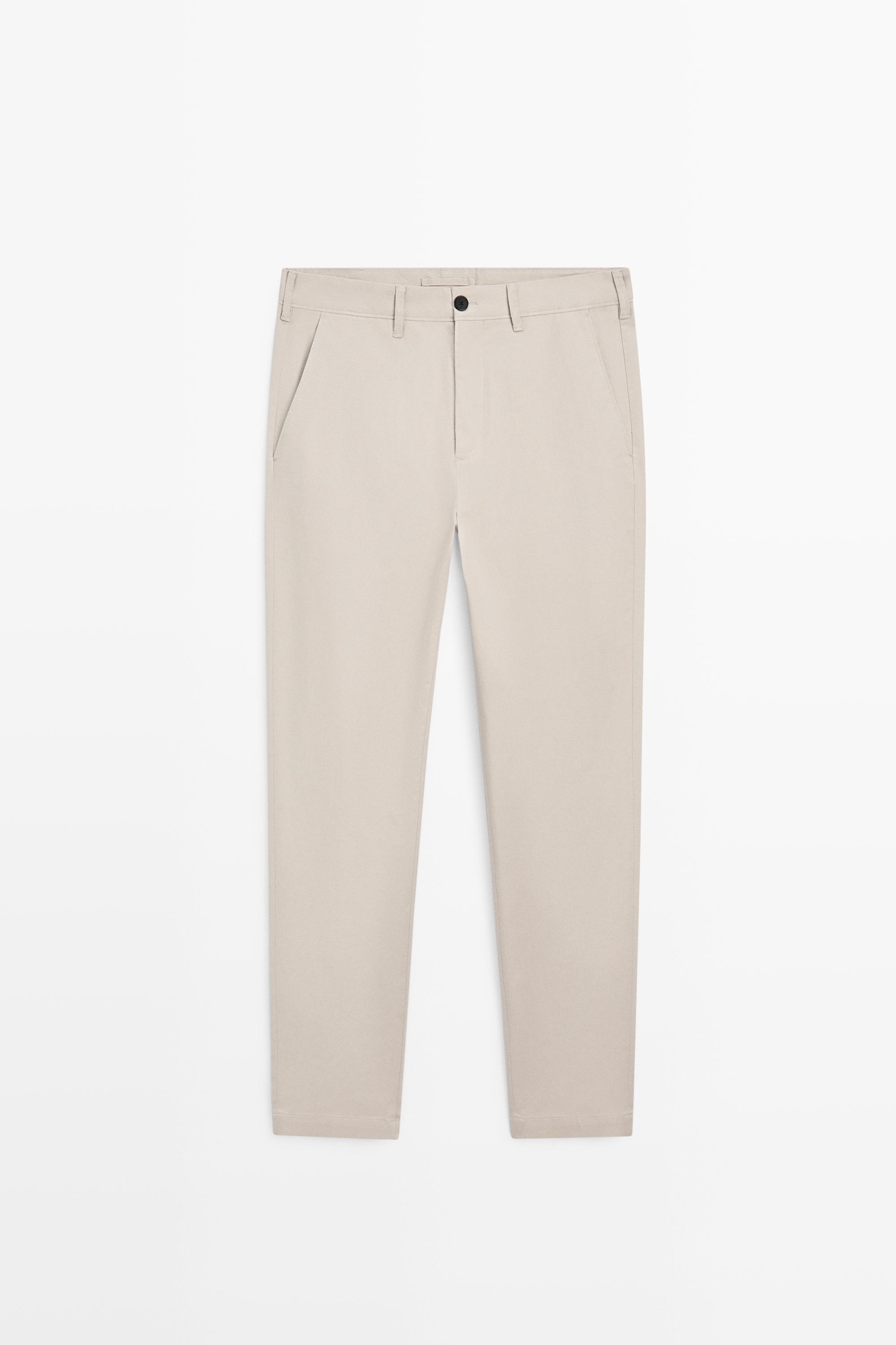 Cotton blend slim fit pants — BEIGE