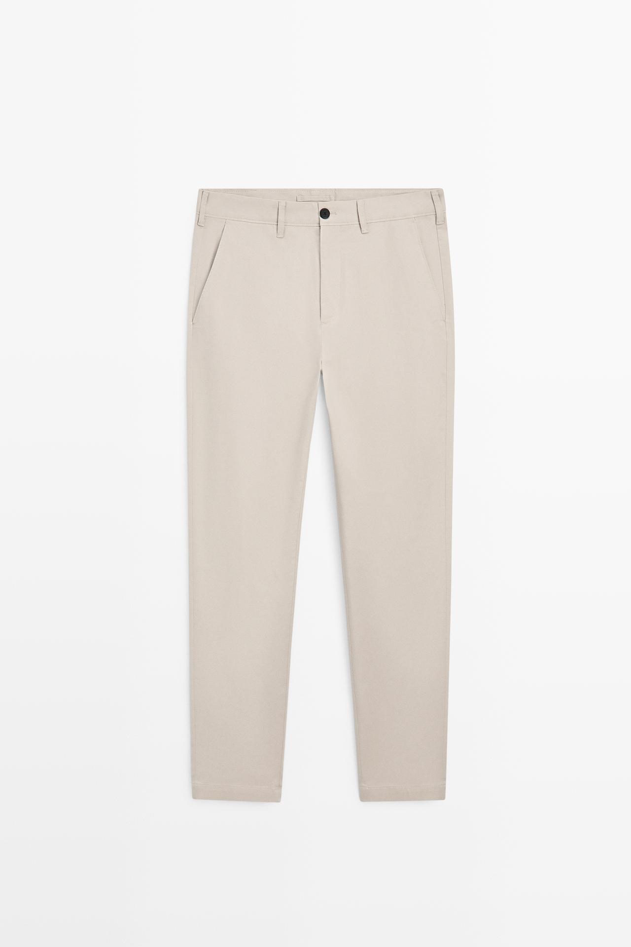 Cotton blend slim fit pants — BEIGE