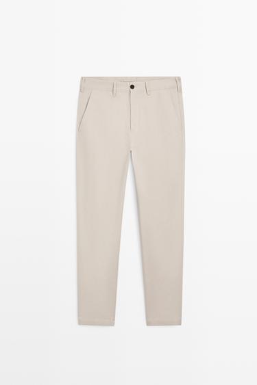 Cotton blend slim fit pants — BEIGE 2