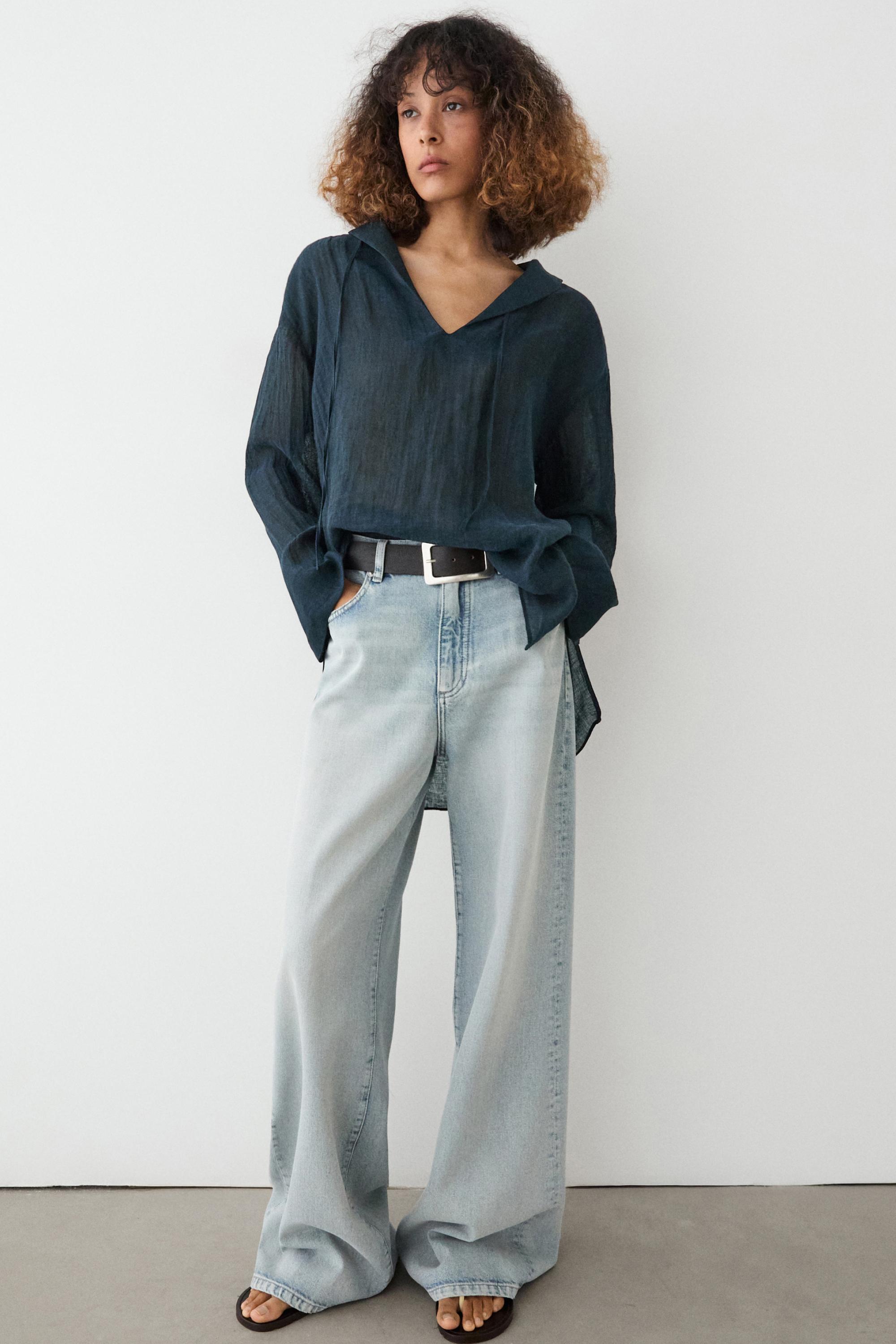 100% linen flowing collared blouse — LEAD