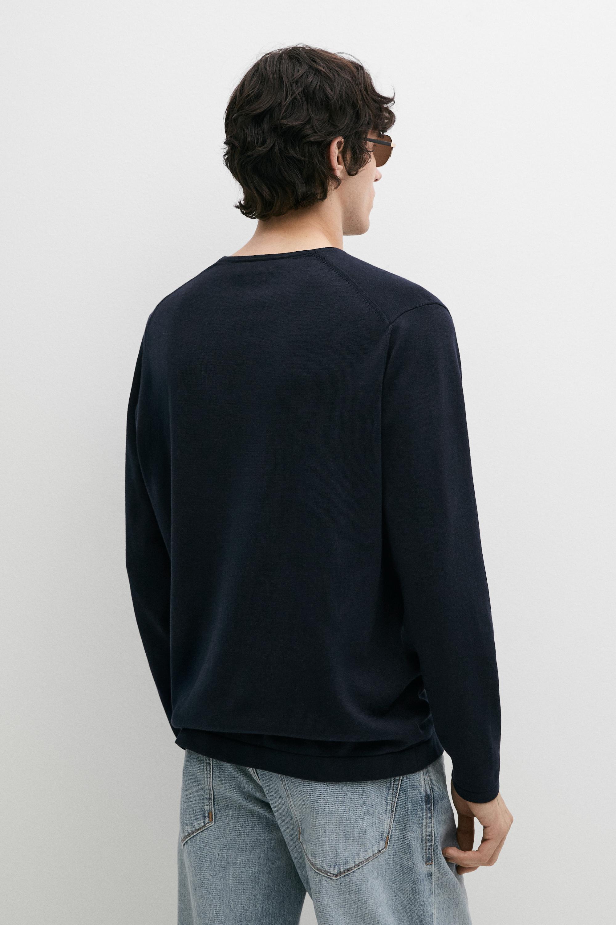 Knit 100% cotton crew neck sweater — NAVY BLUE