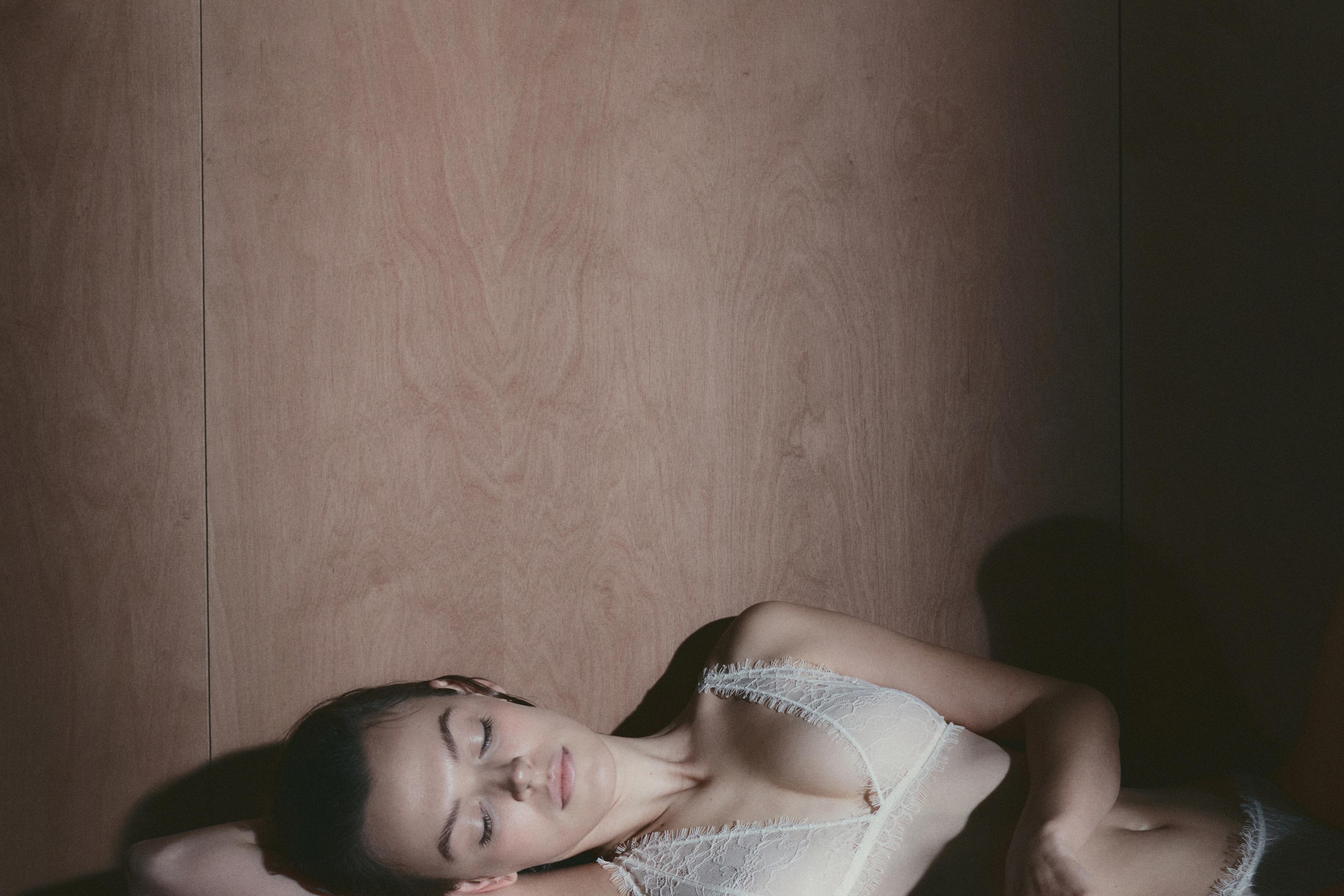 Frayed lace bralette — CREAM