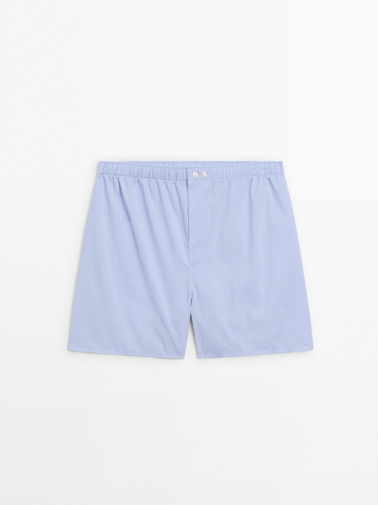 Boxer Tinta Unita In Popeline - Celeste - M - Massimo Dutti - Maschile