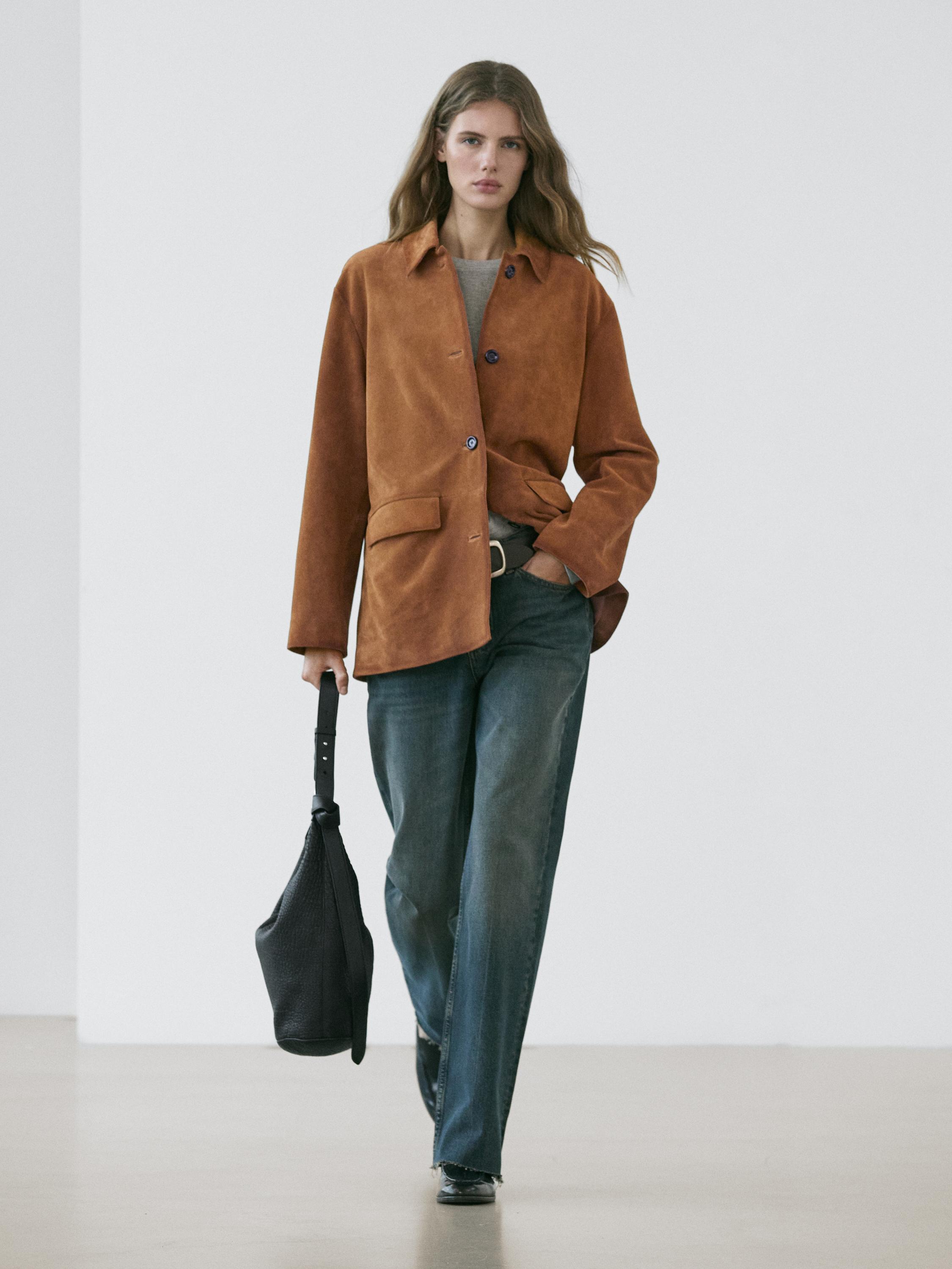 Suede leather jacket — CAMEL