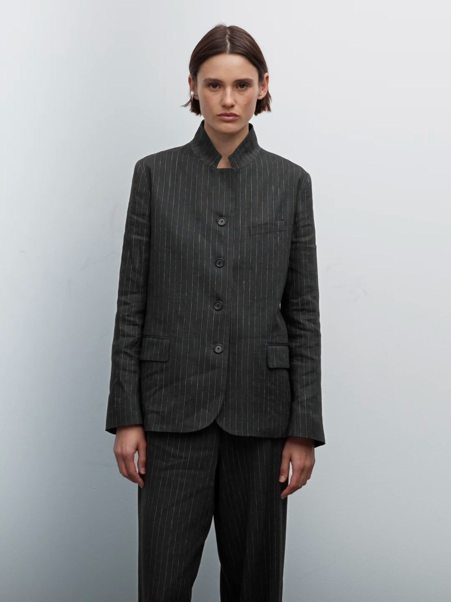 Linen blend pinstripe blazer