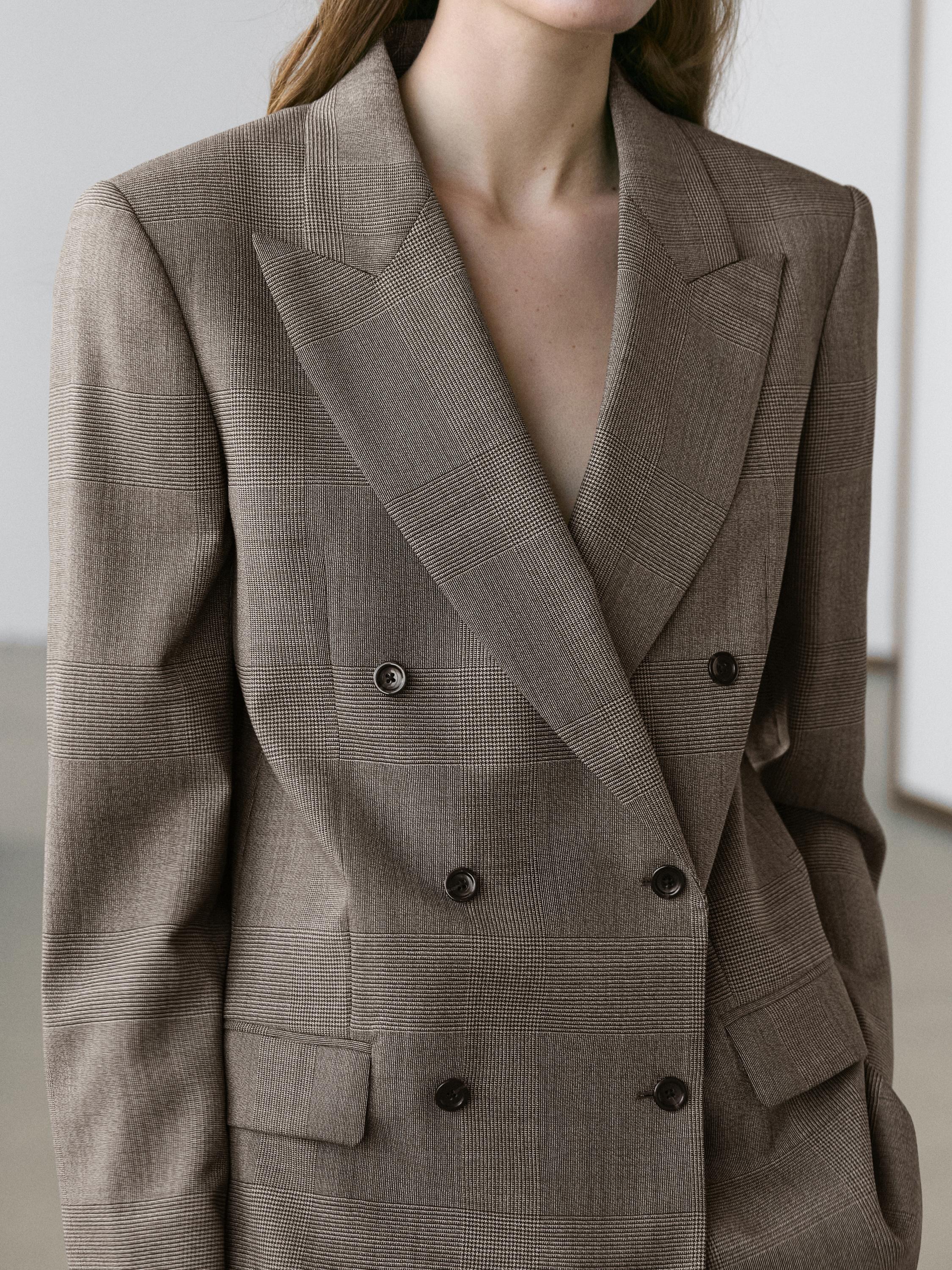 100% wool check suit blazer — BEIGE