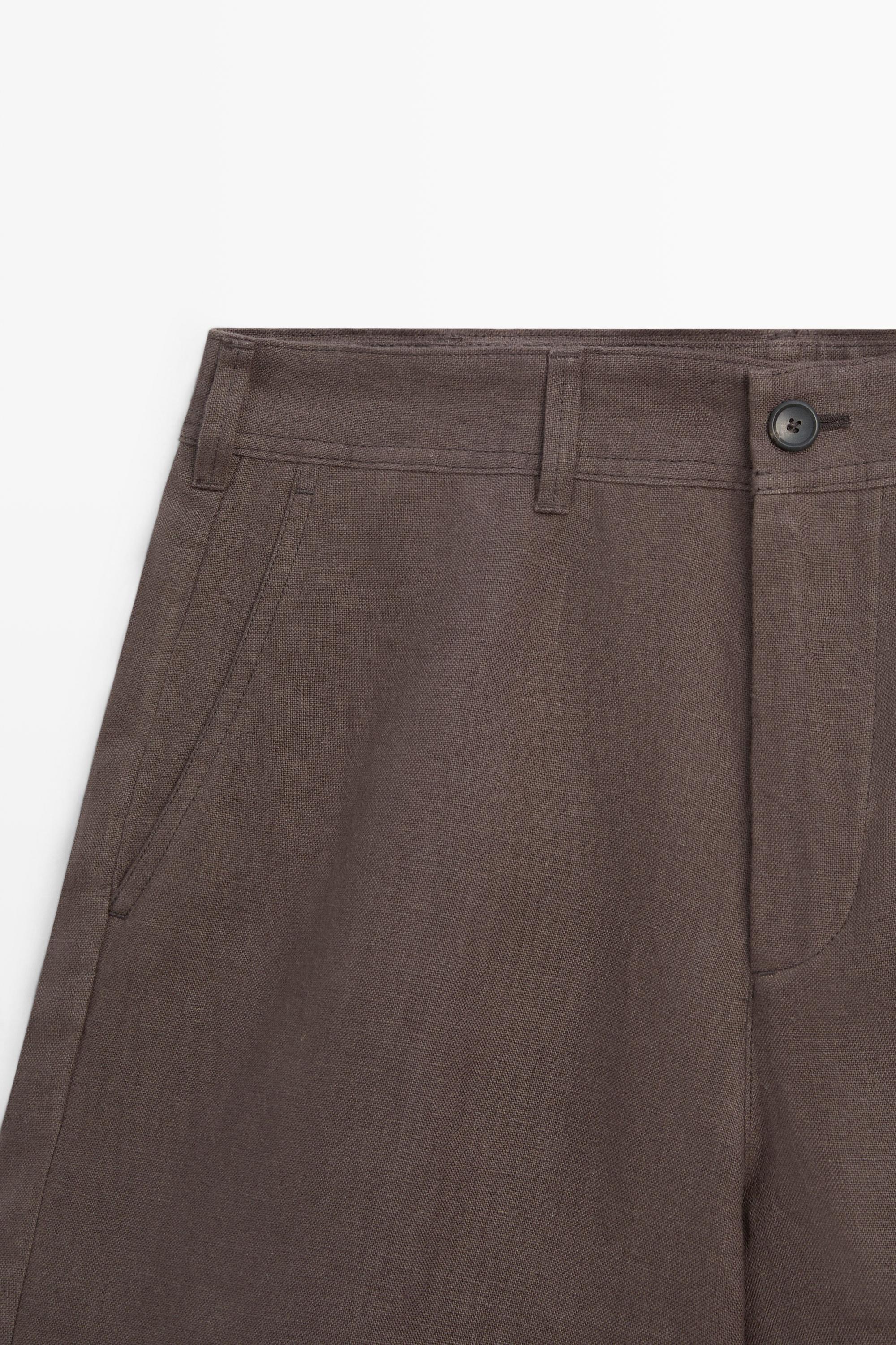 100% linen short Bermuda shorts — BROWN