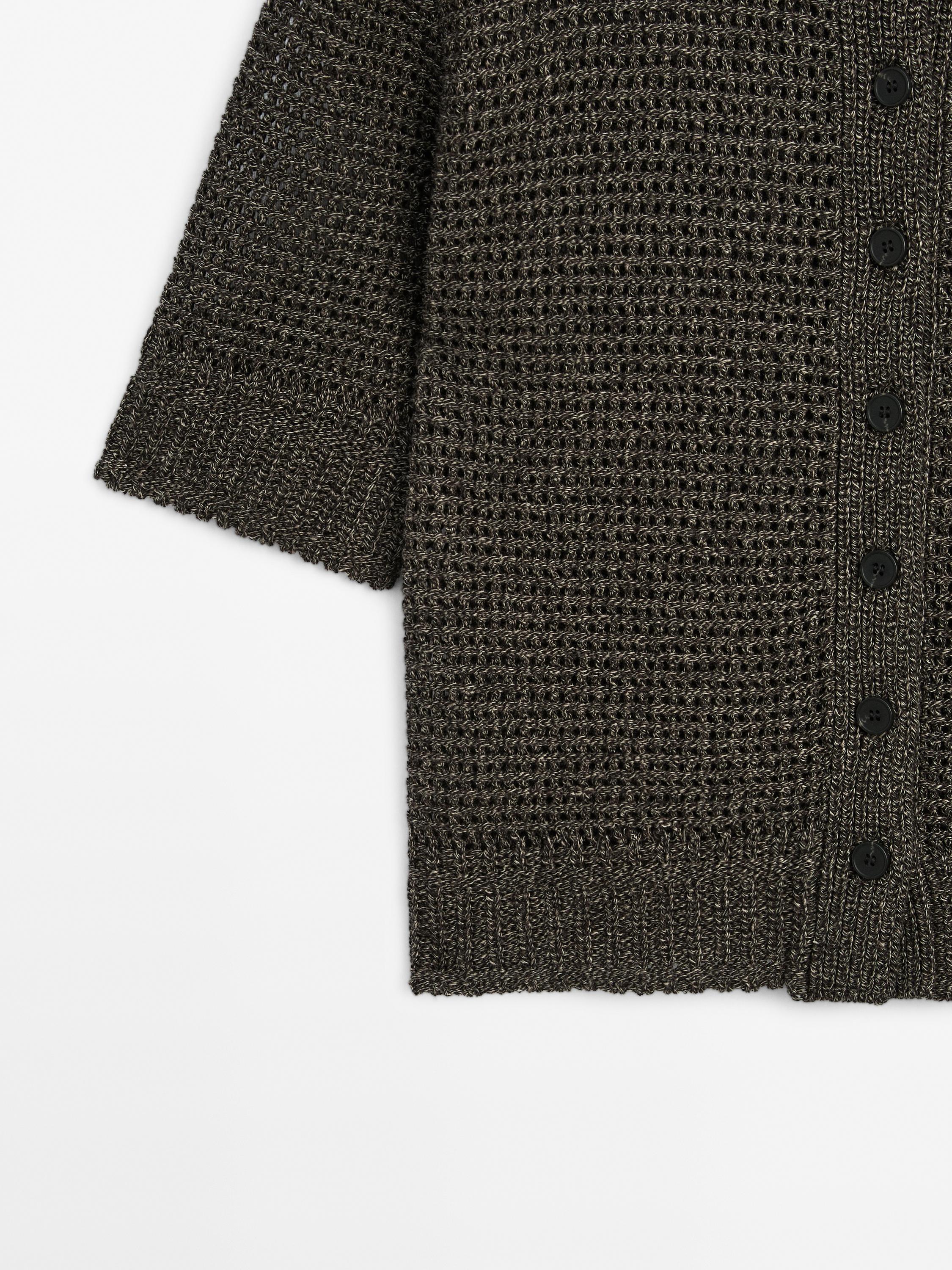 Short sleeve open-knit cardigan