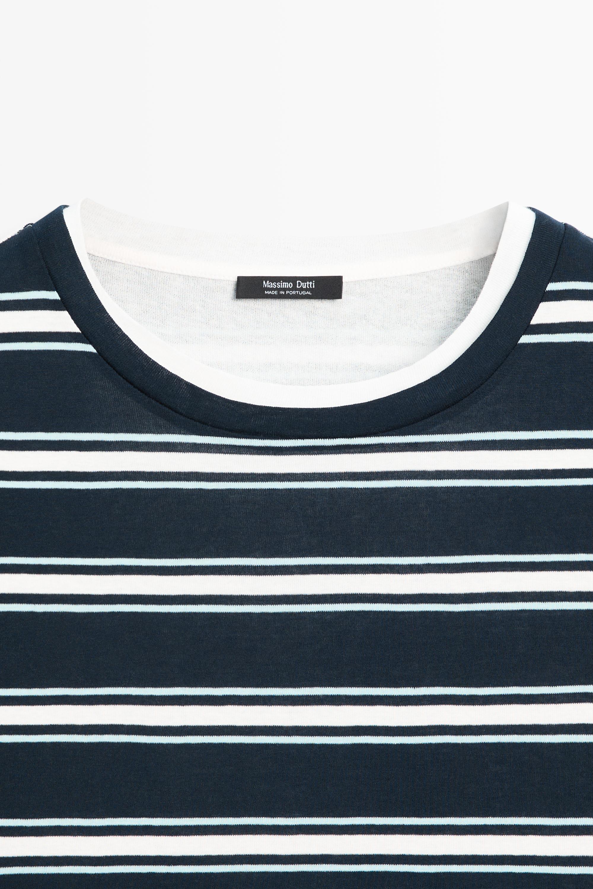 Double-layer striped short sleeve T-shirt — BLUE