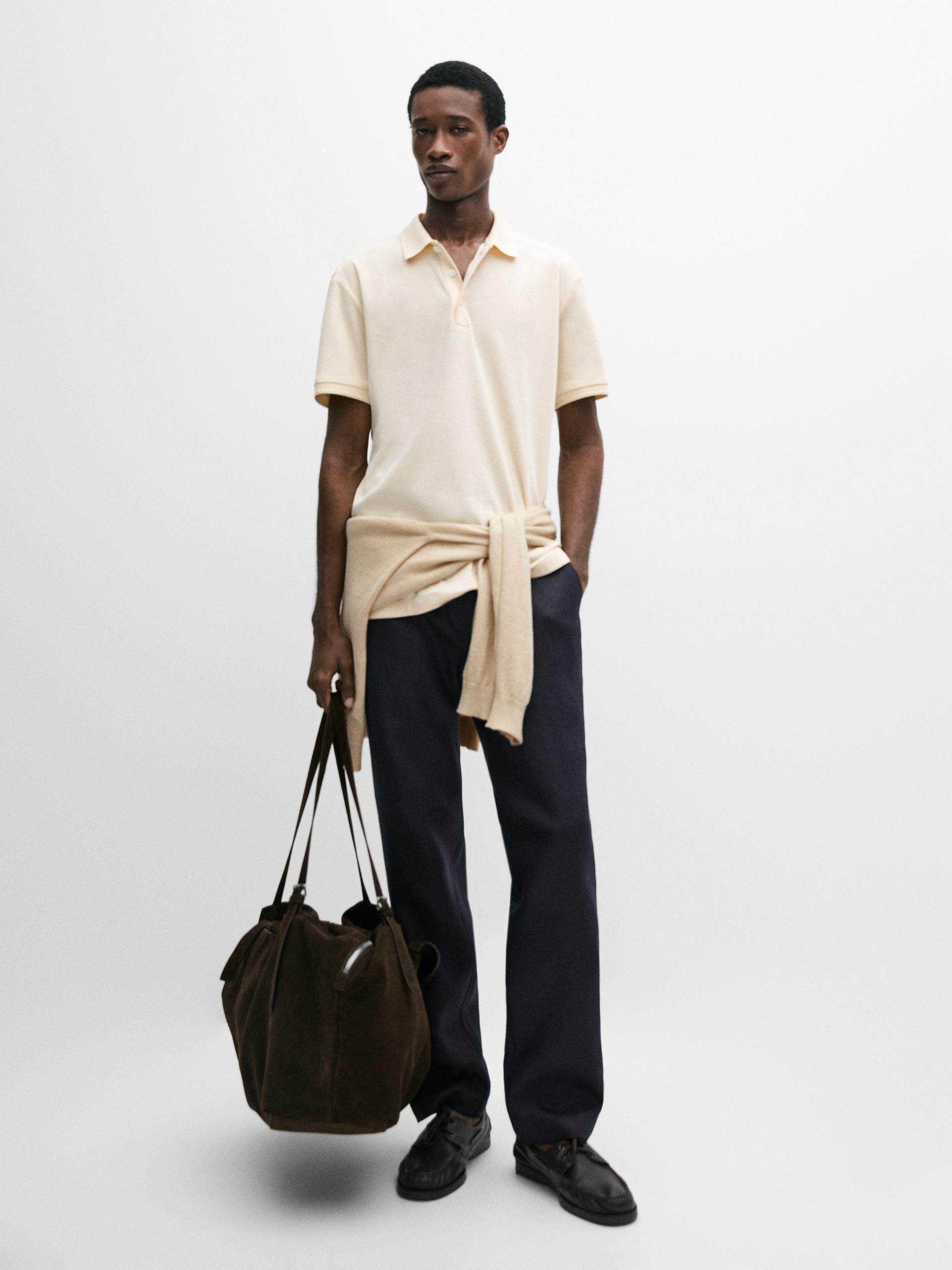 Polo De Manga Curta Em Algodão - Amarelo - Xl - Massimo Dutti - Homem