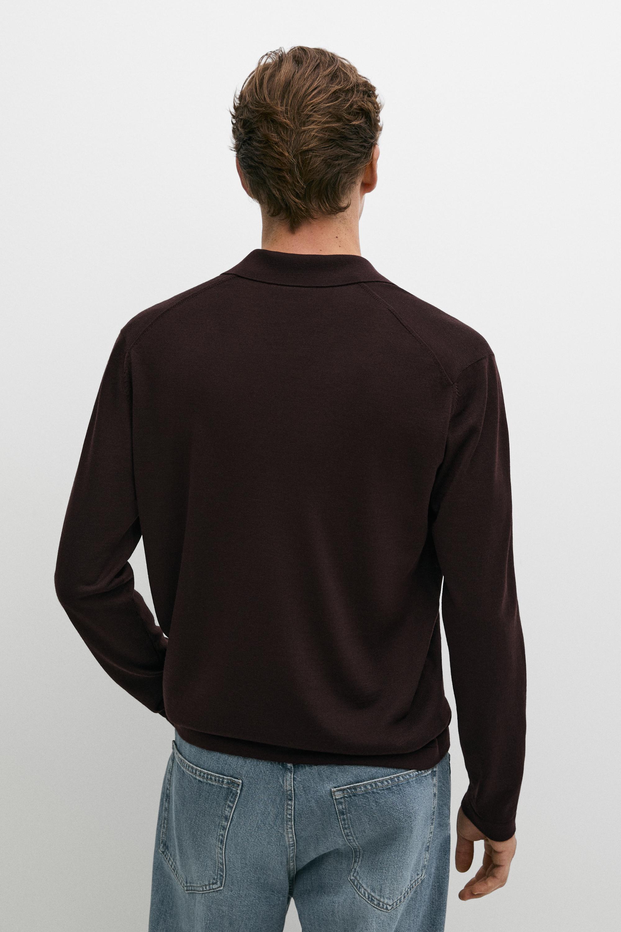 100% merino wool knit polo sweater — MAROON