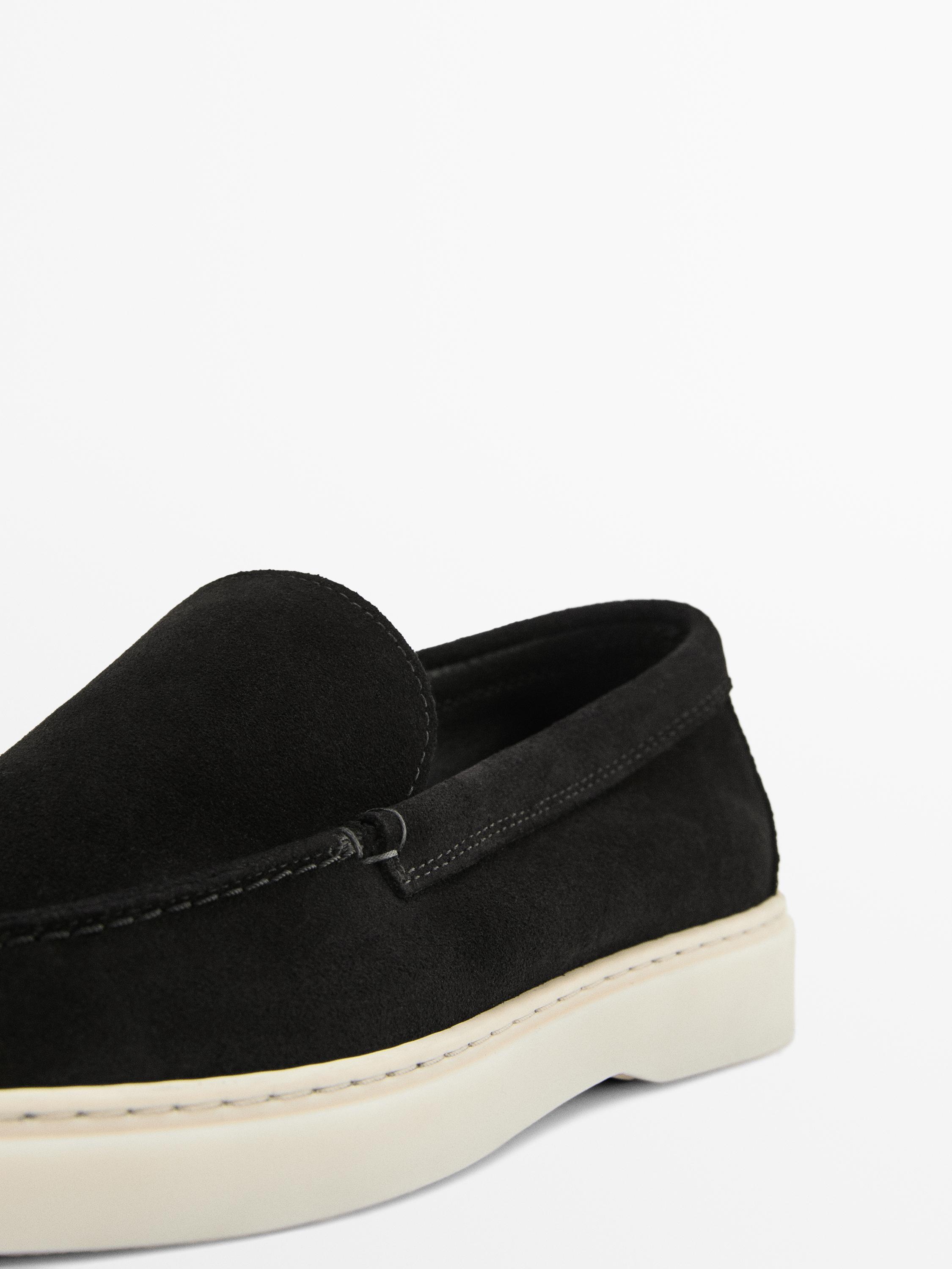 Split leather loafers — BLACK