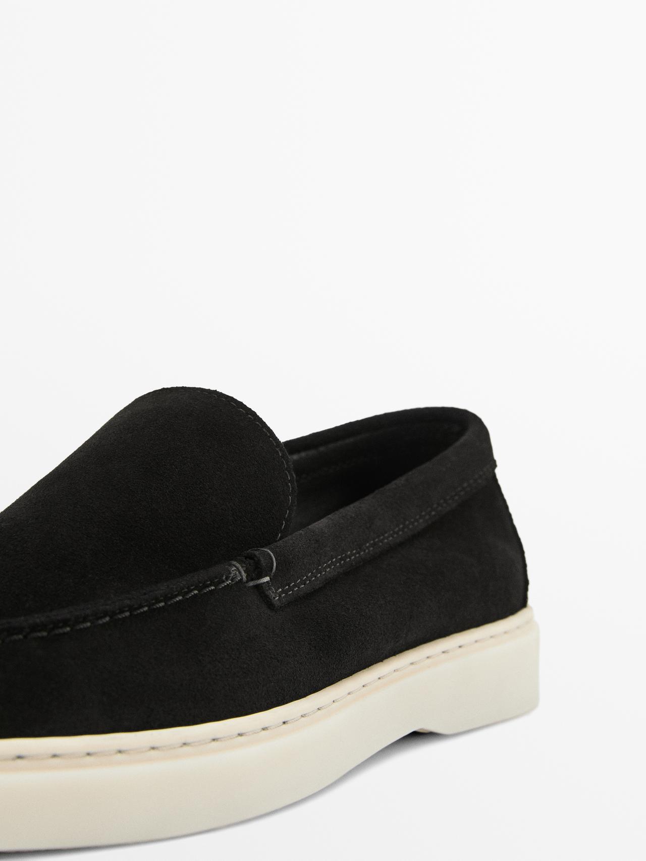 Split leather loafers — BLACK