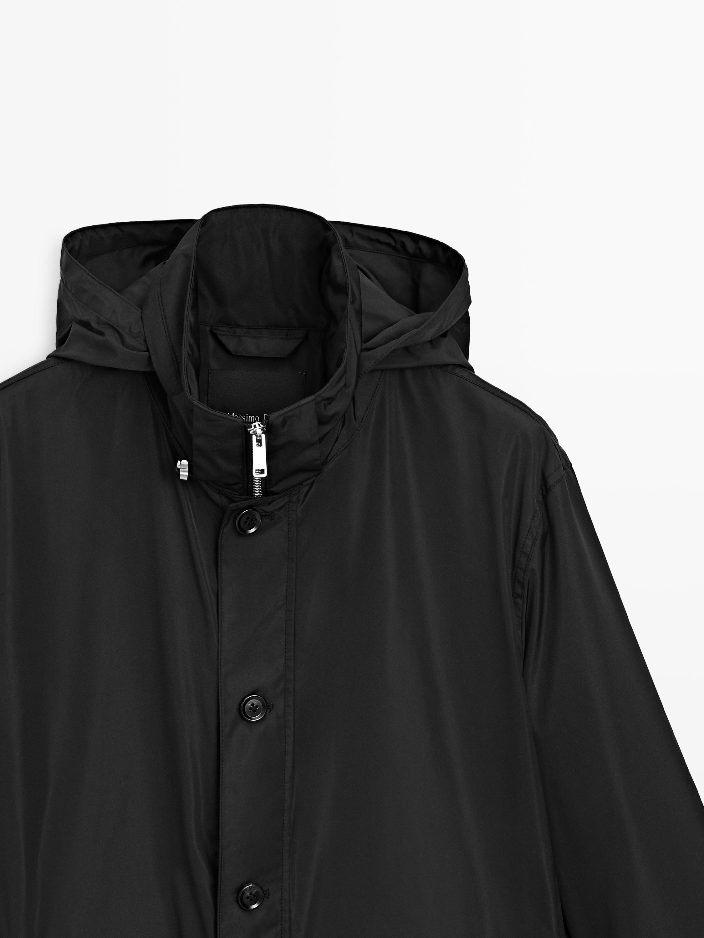Hooded parka with fabric detail — BLACK