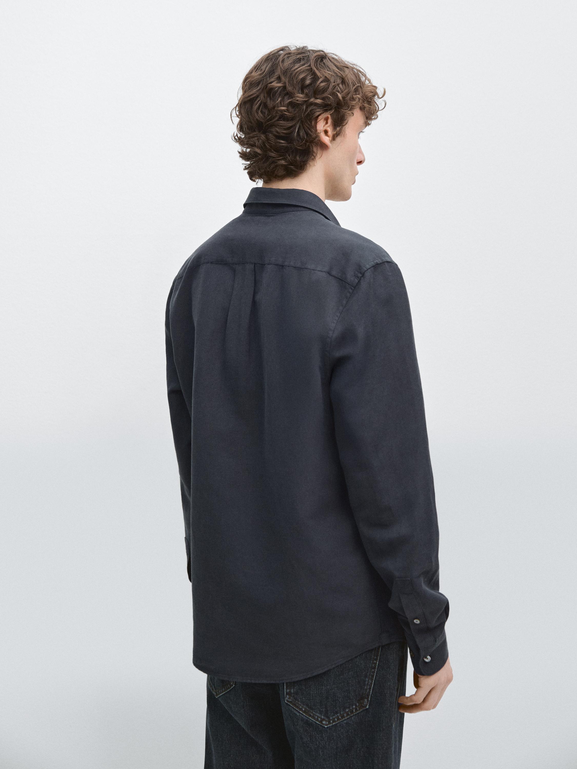 Regular fit linen blend shirt — NAVY BLUE