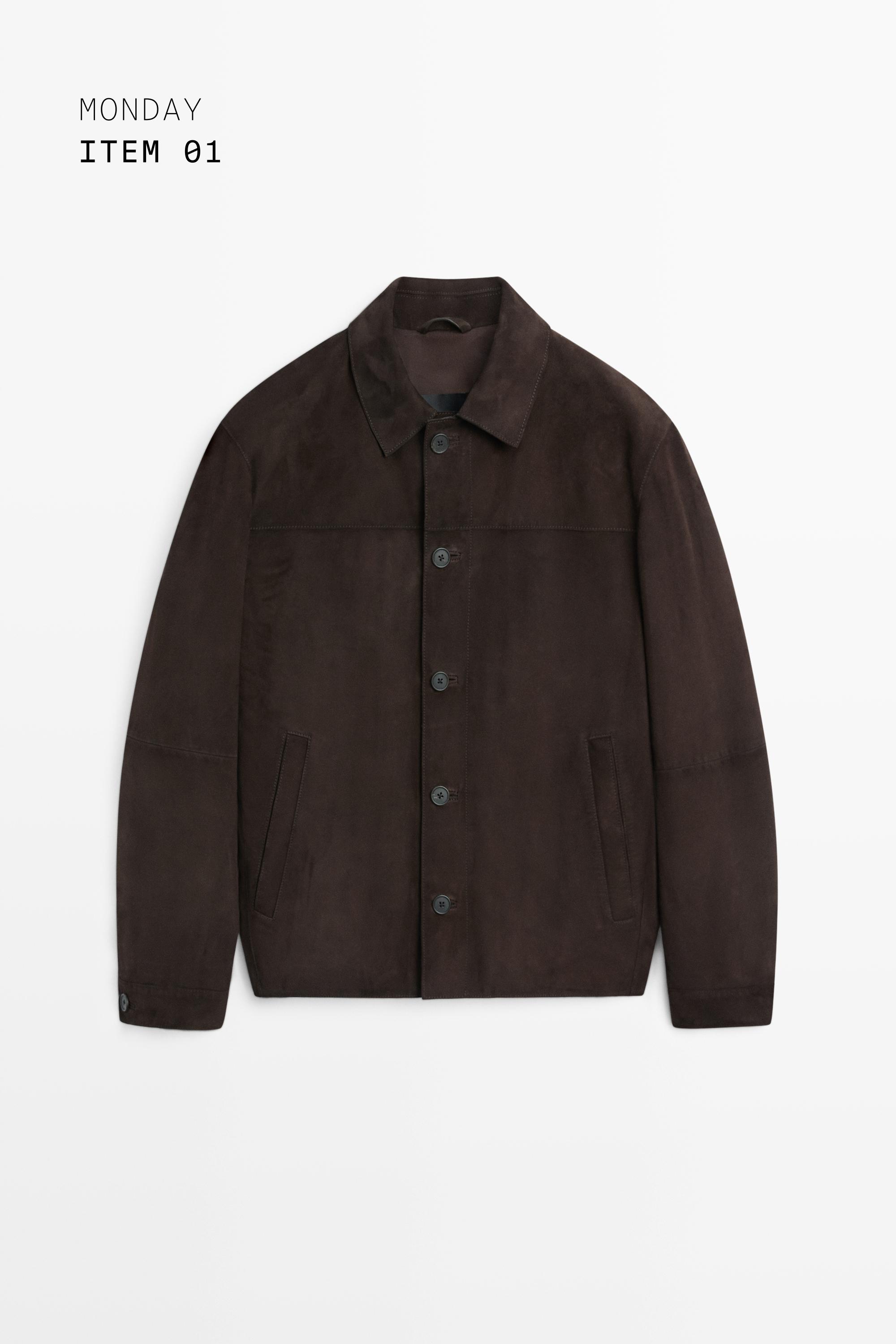Suede leather pocket overshirt — Chocolate