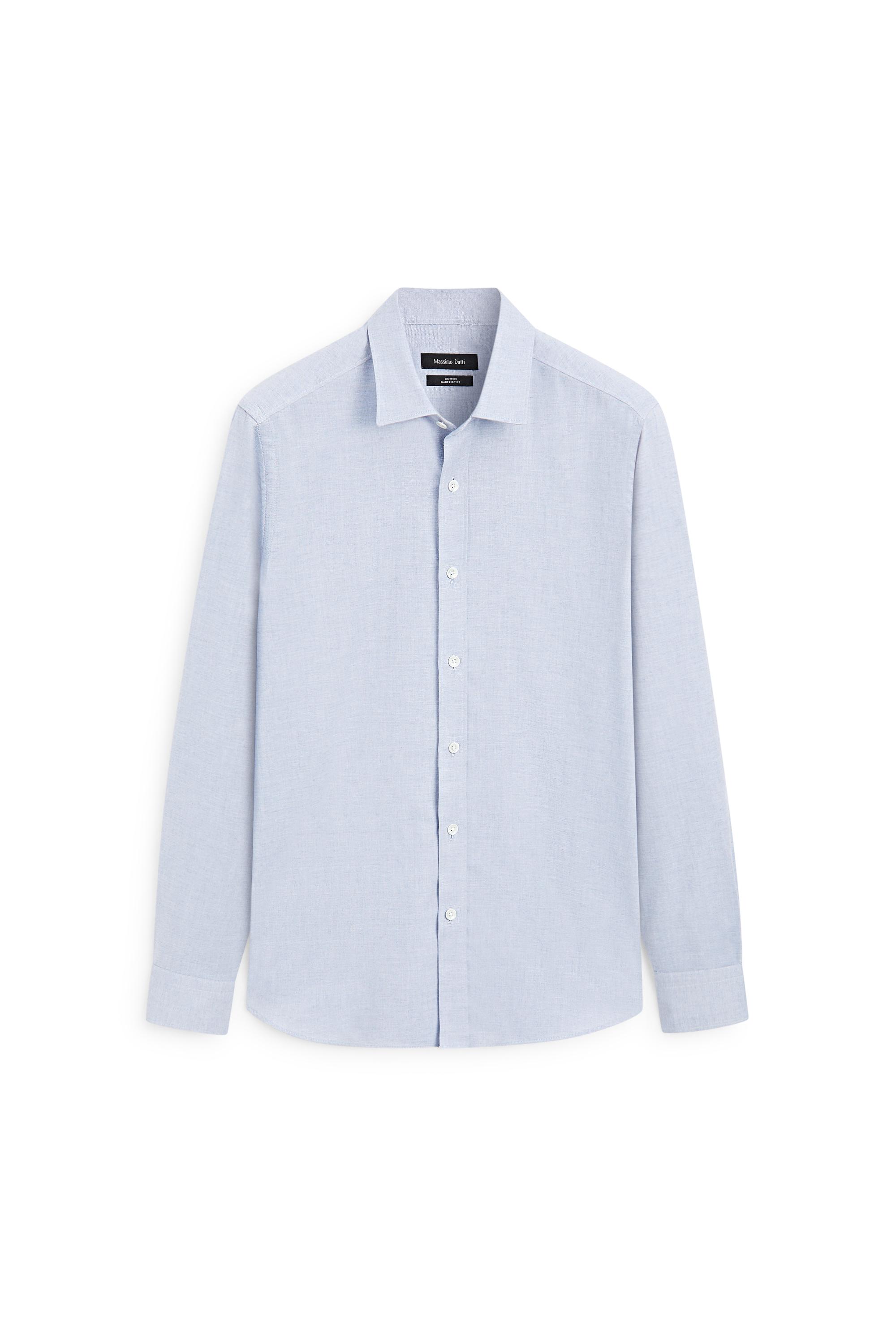 100% cotton melange twill regular fit shirt — Sky blue