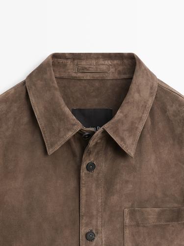 Suede leather overshirt — DARK GREY 9
